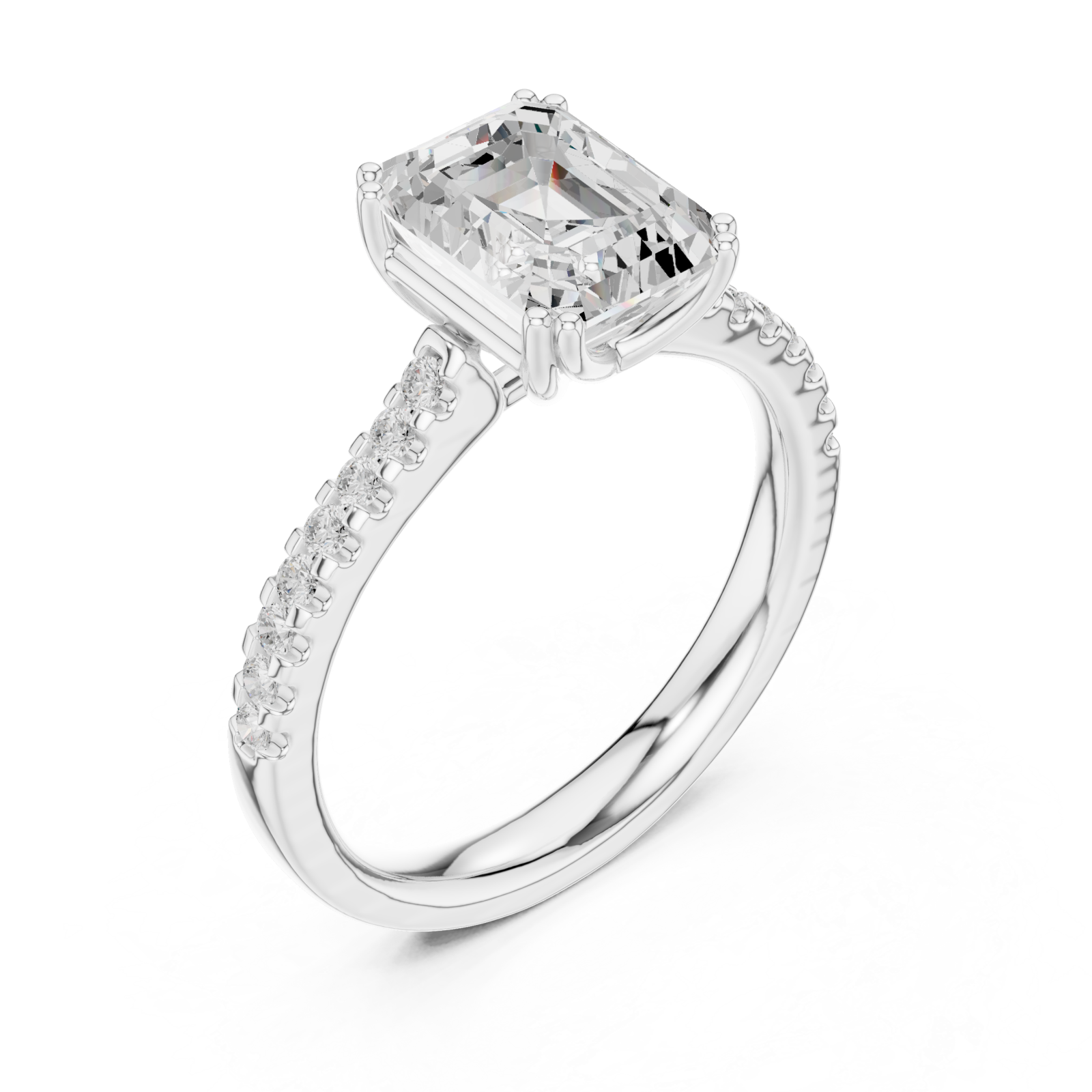  White Gold Radiant Cascade Classic Engagement Ring Right View