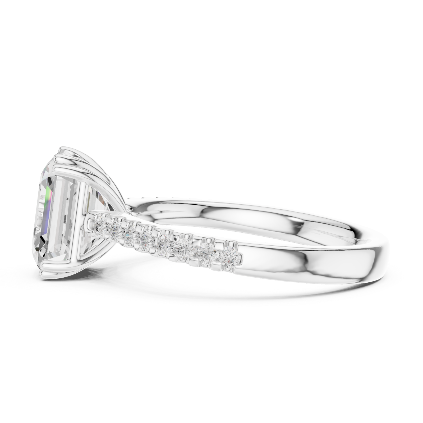  White Gold Radiant Cascade Classic Engagement Ring Side View