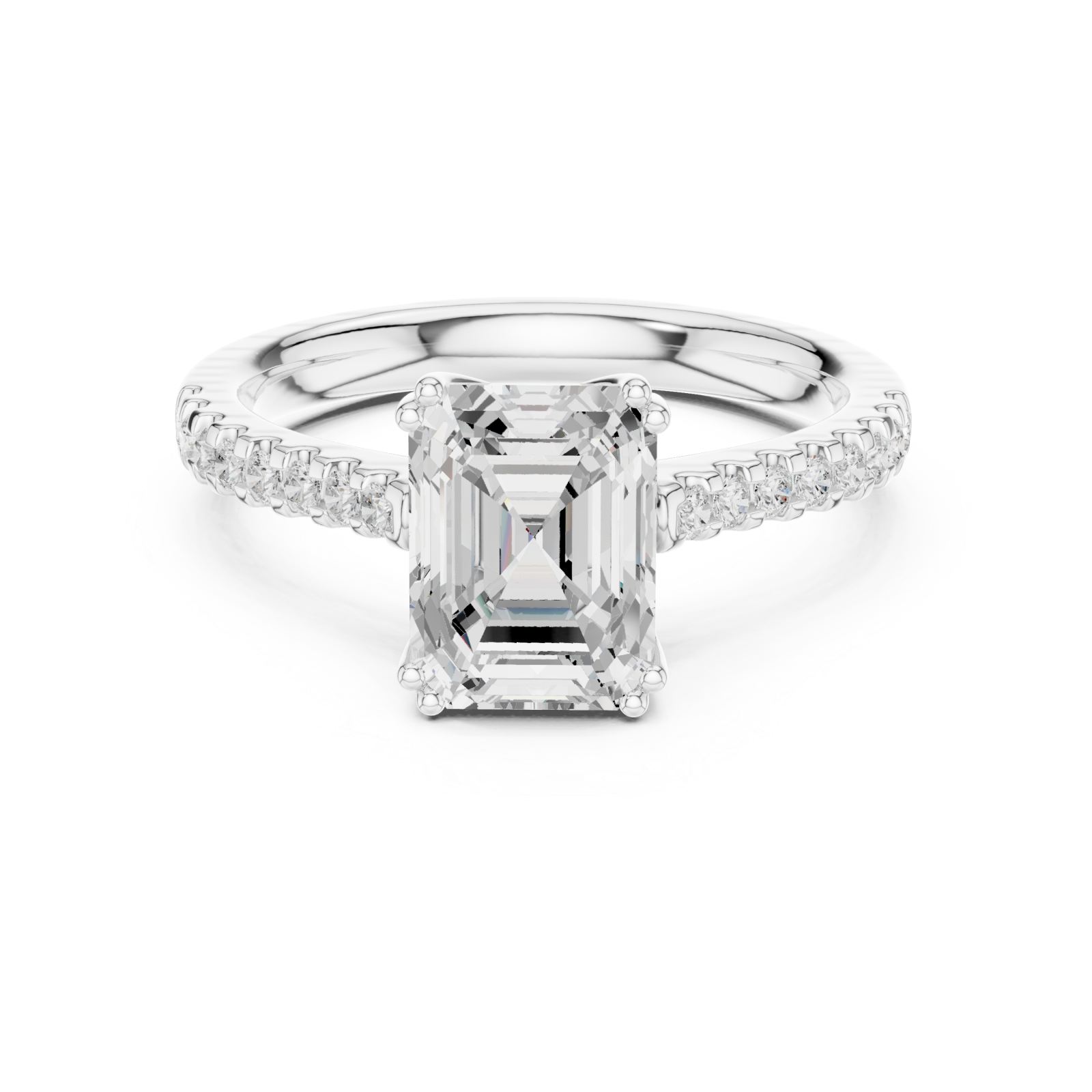  White Gold Radiant Cascade Classic Engagement Ring Front View