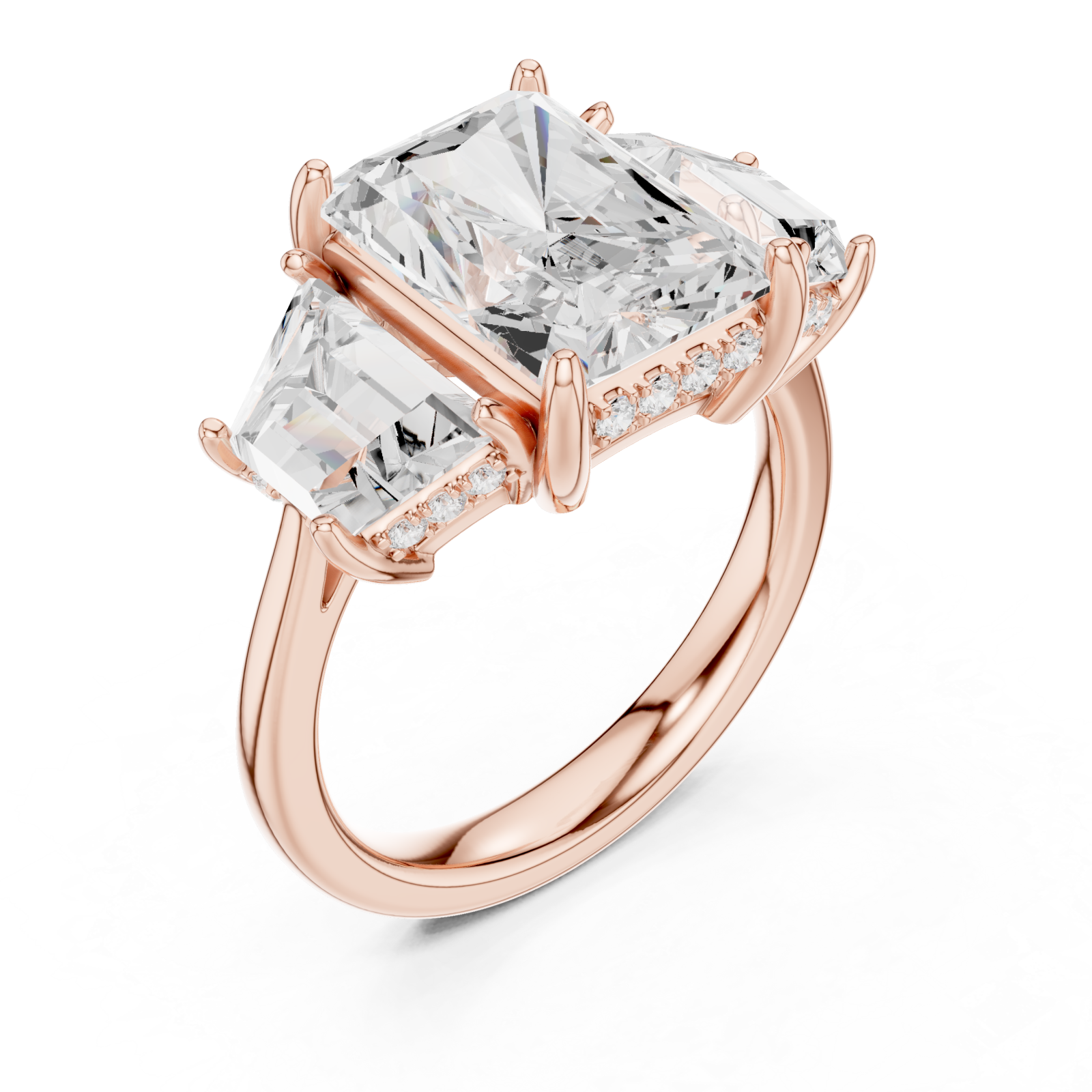  Rose Gold Radiance Tria Cathedral Ring Right View