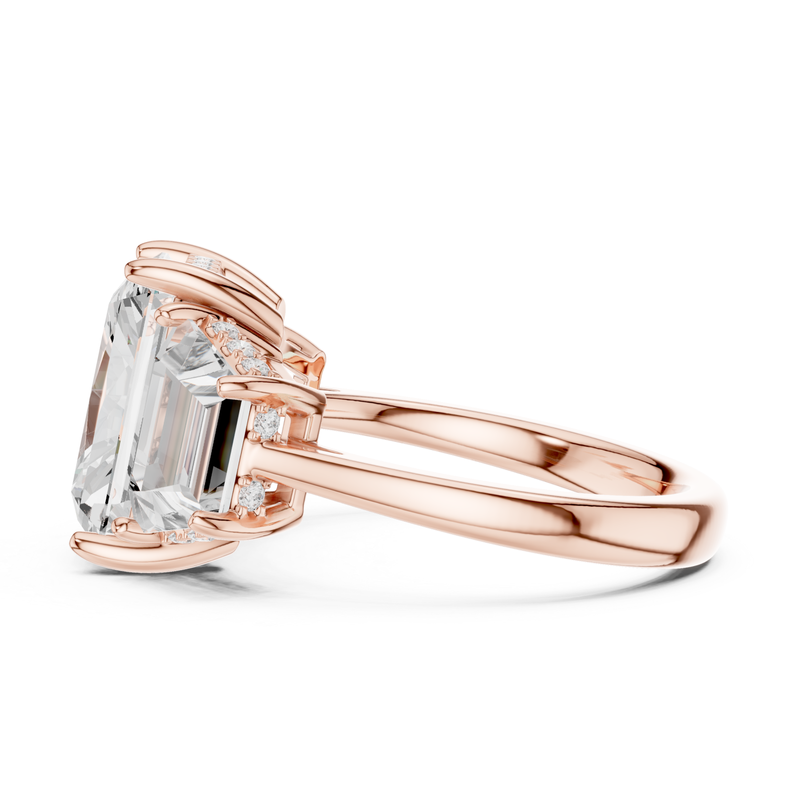  Rose Gold Radiance Tria Cathedral Ring Side View