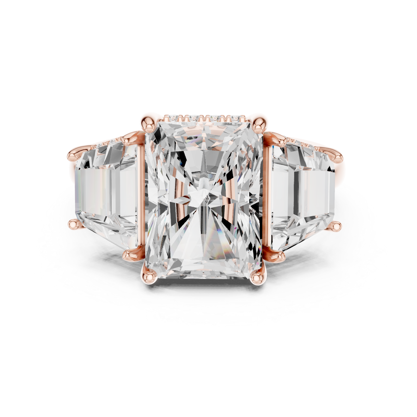 Rose Gold Radiance Tria Cathedral Ring Front View