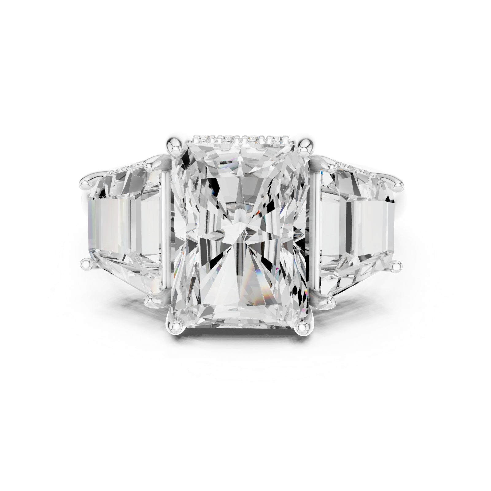  White Gold Radiance Tria Cathedral Ring Front View