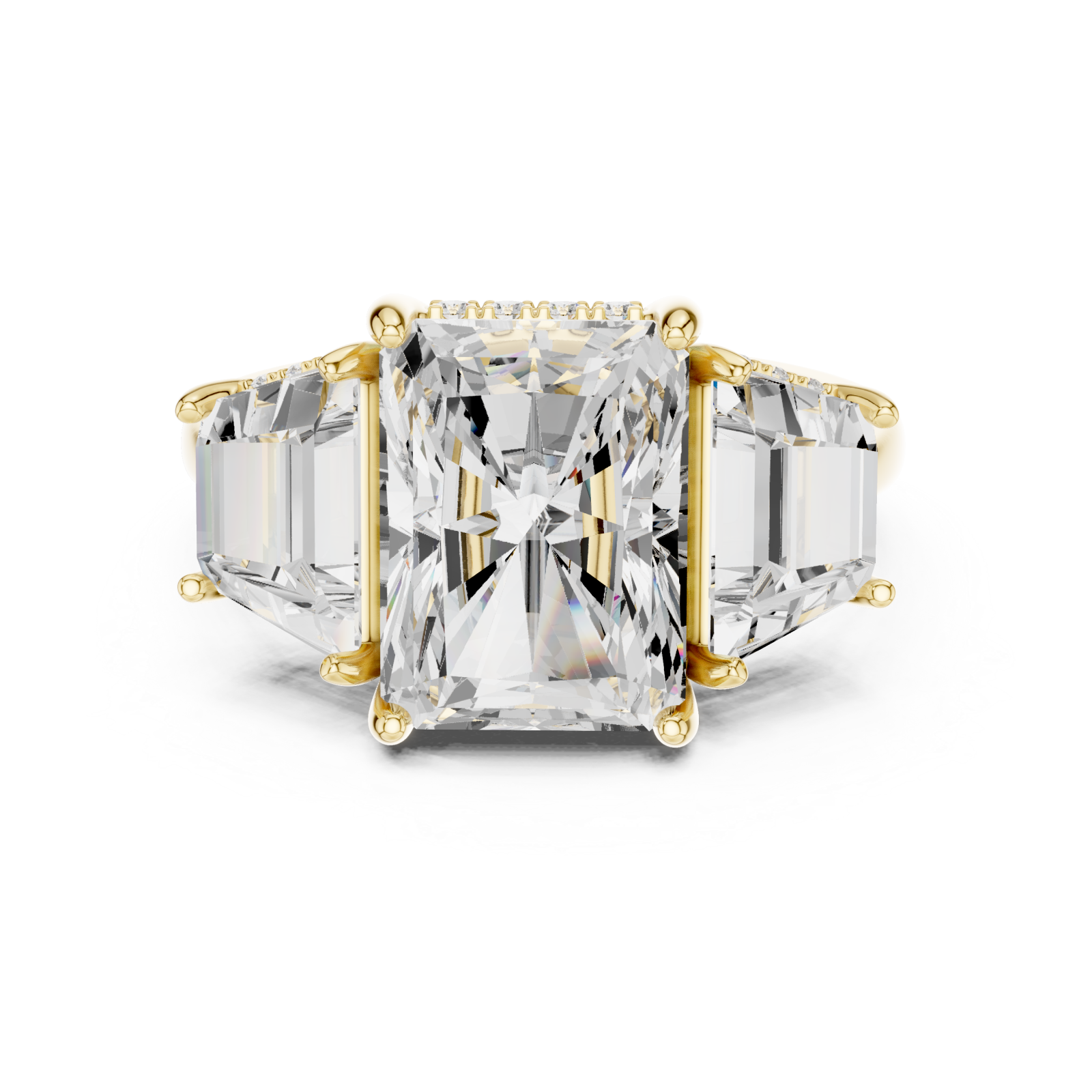  Gold Radiance Tria Cathedral Ring Front View