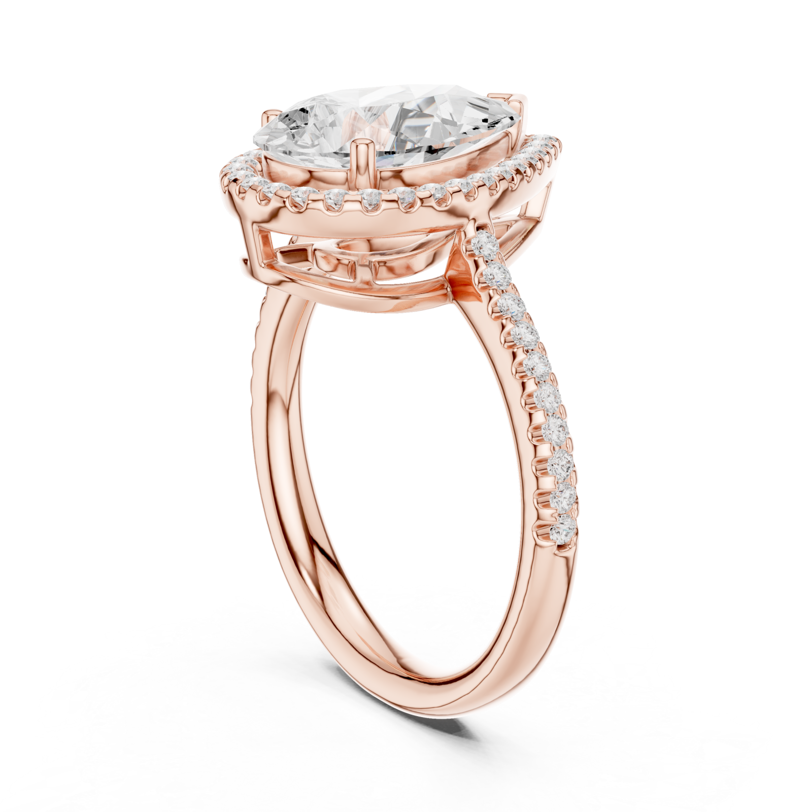  Rose Gold Radiant Teardrop Halo Statement Ring Left View
