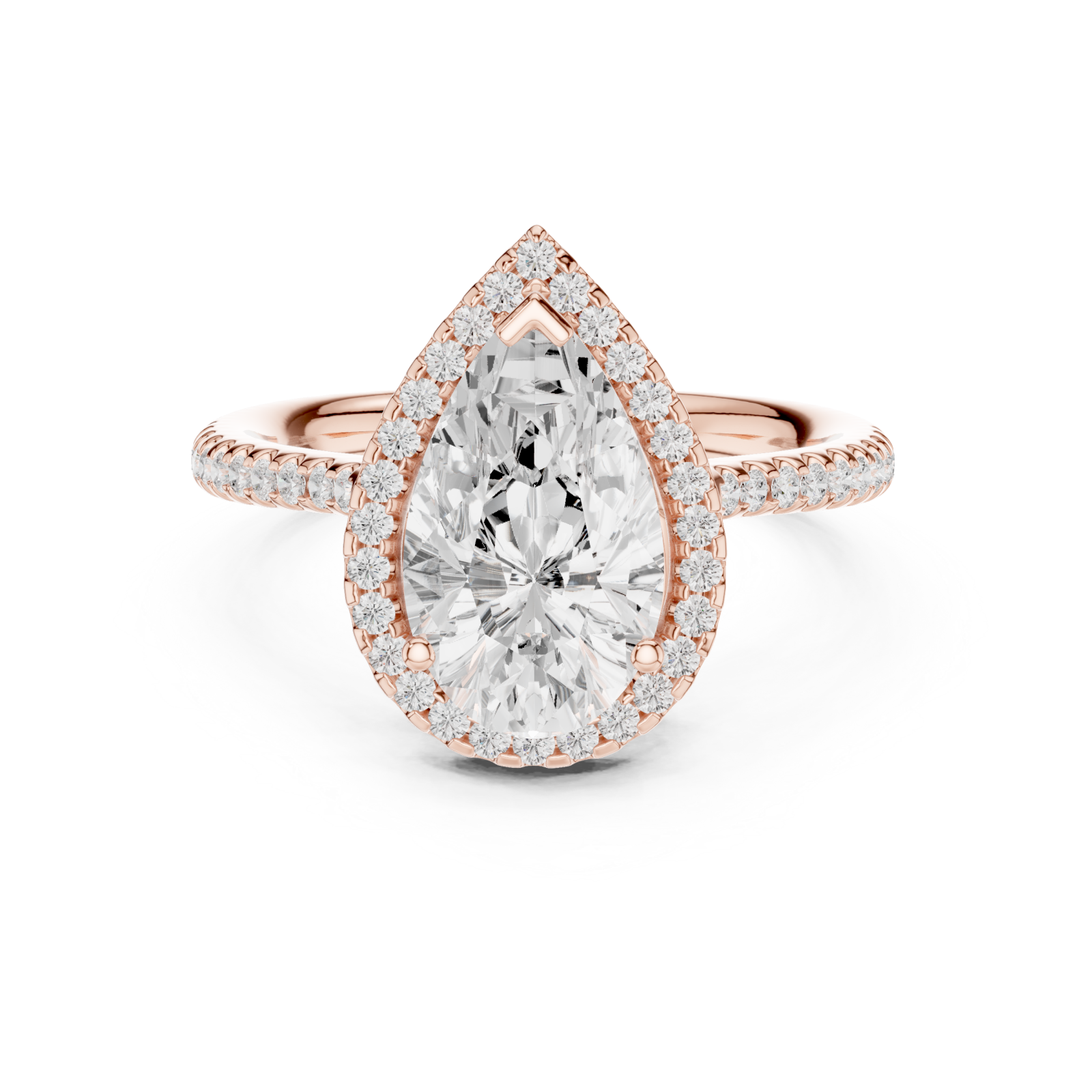  Rose Gold Radiant Teardrop Halo Statement Ring Front View