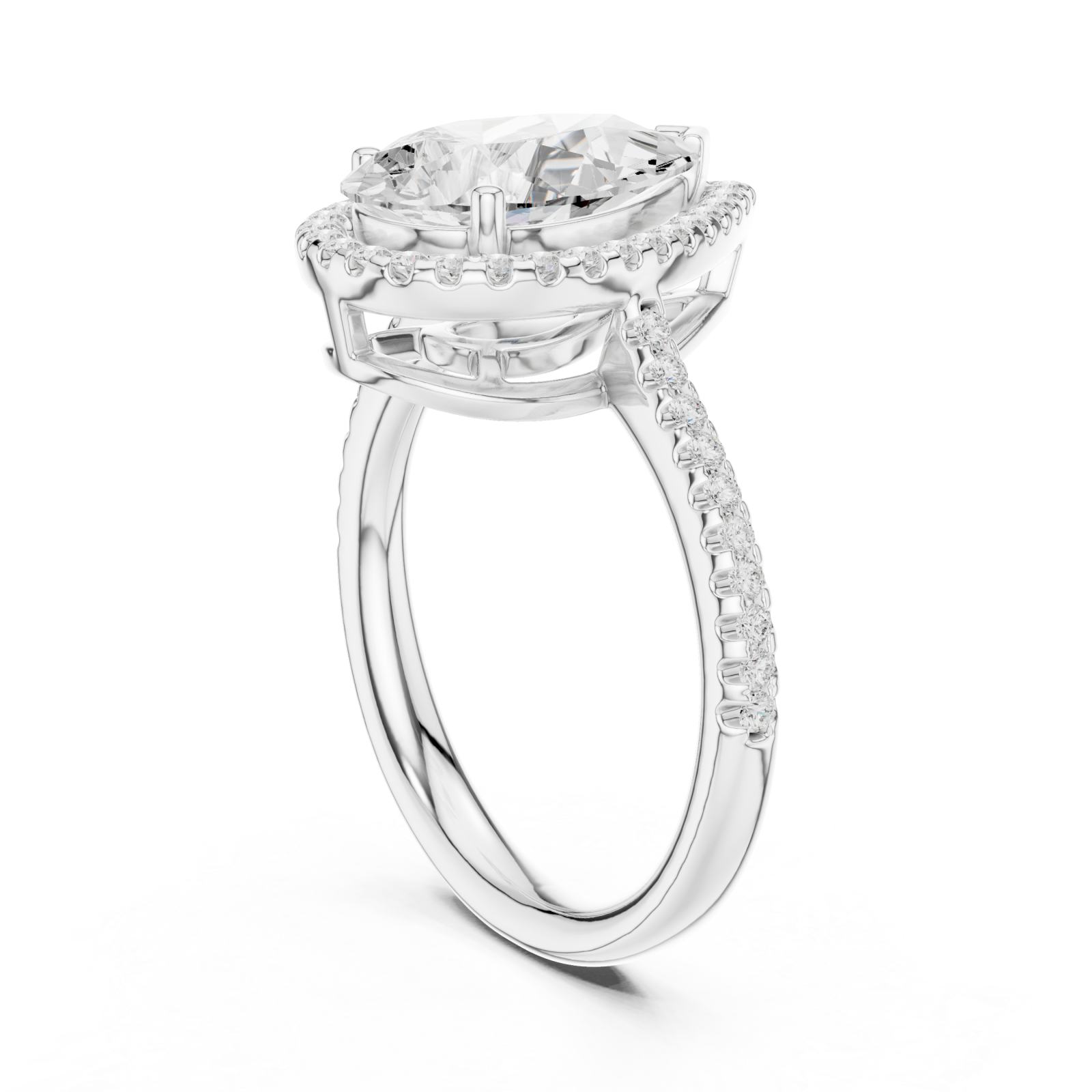  White Gold Radiant Teardrop Halo Statement Ring Left View
