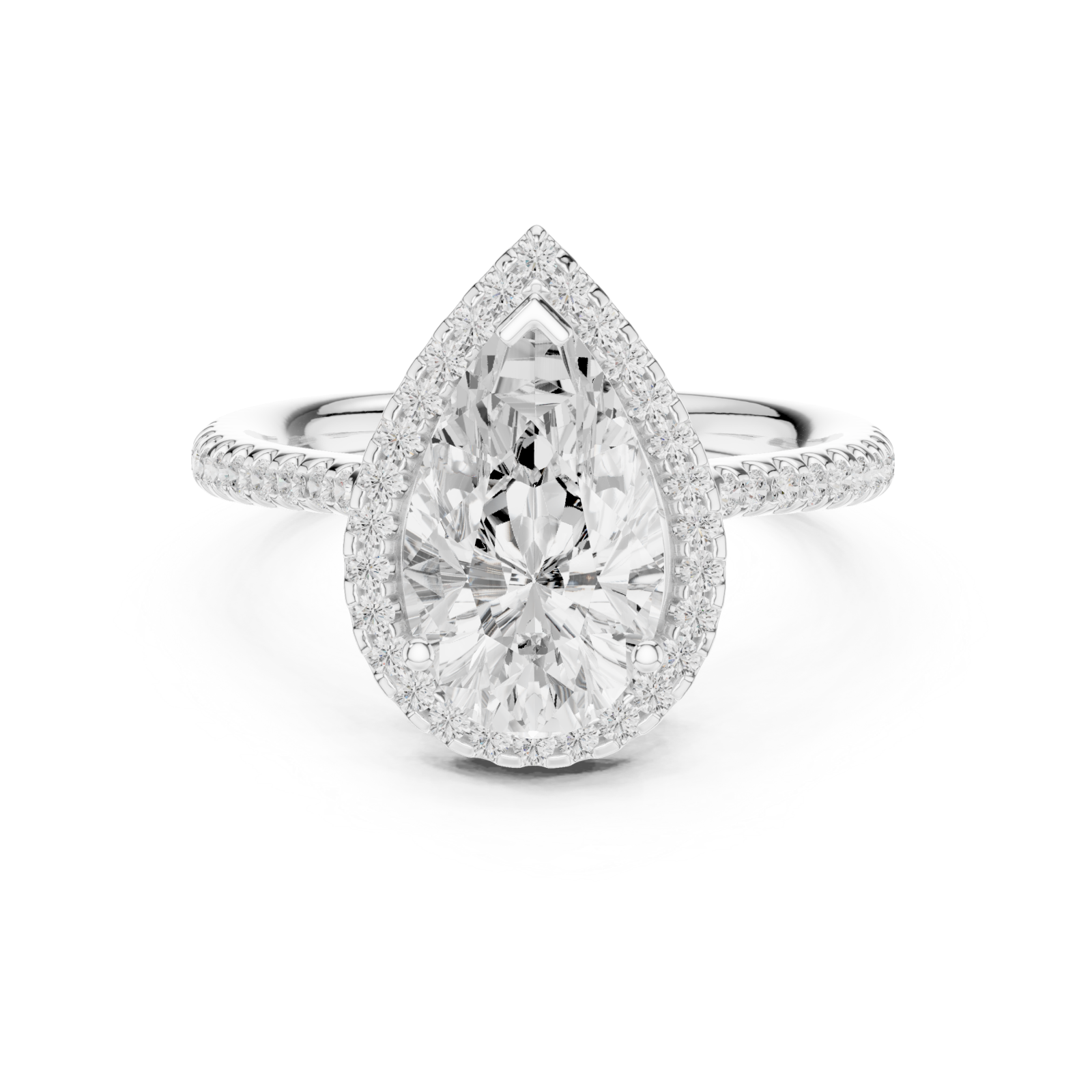  White Gold Radiant Teardrop Halo Statement Ring Front View