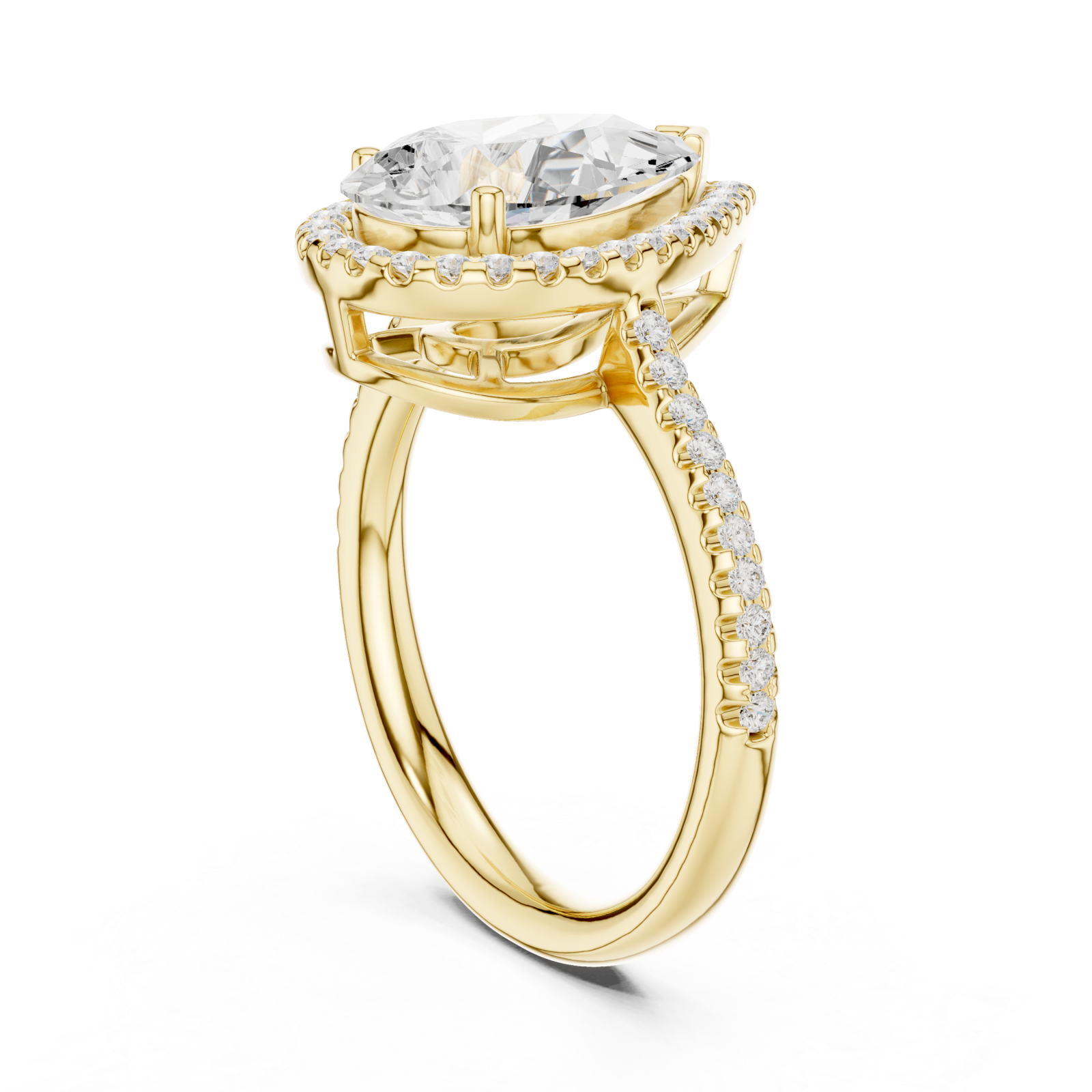 Gold Radiant Teardrop Halo Statement Ring Left View