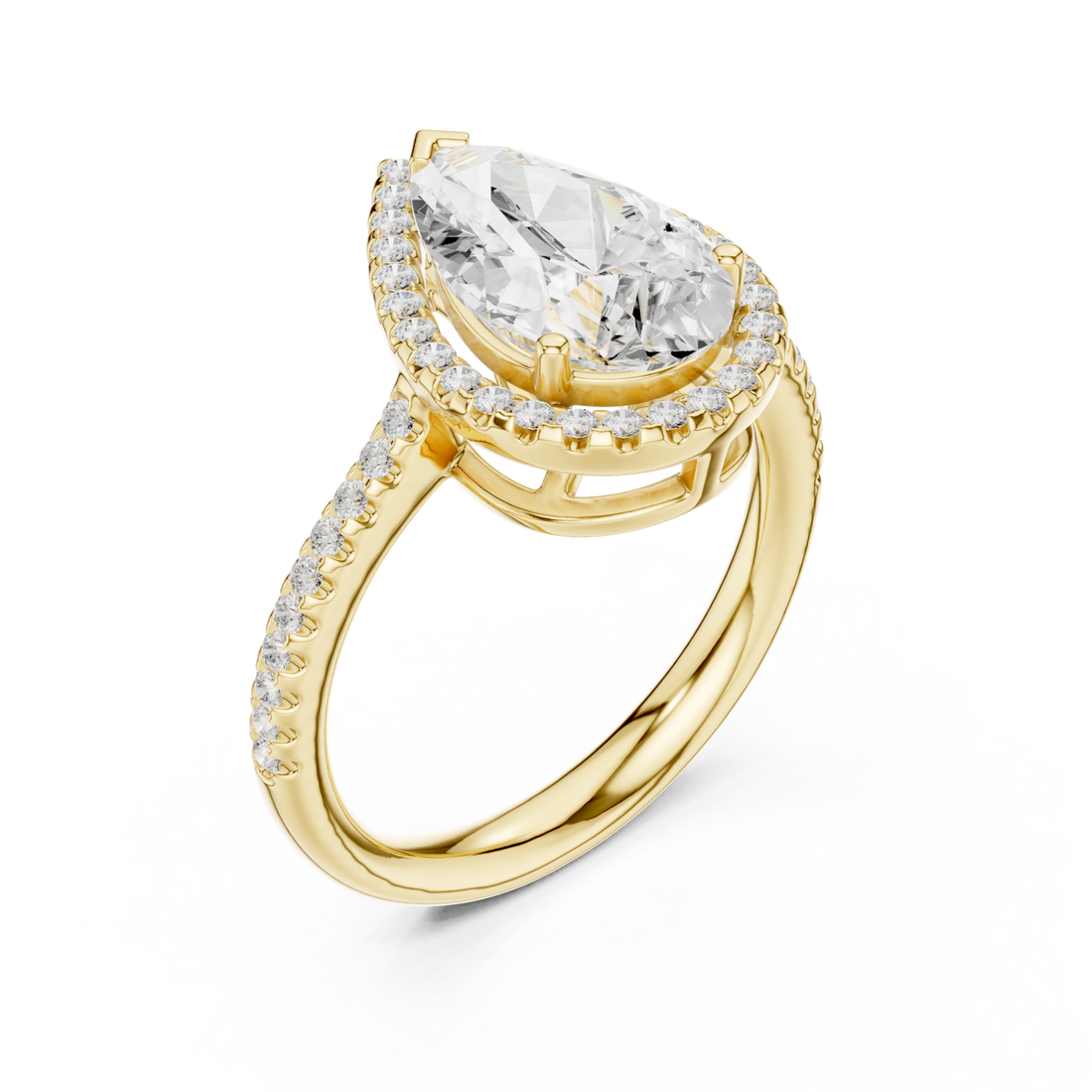 Gold Radiant Teardrop Halo Statement Ring Right View