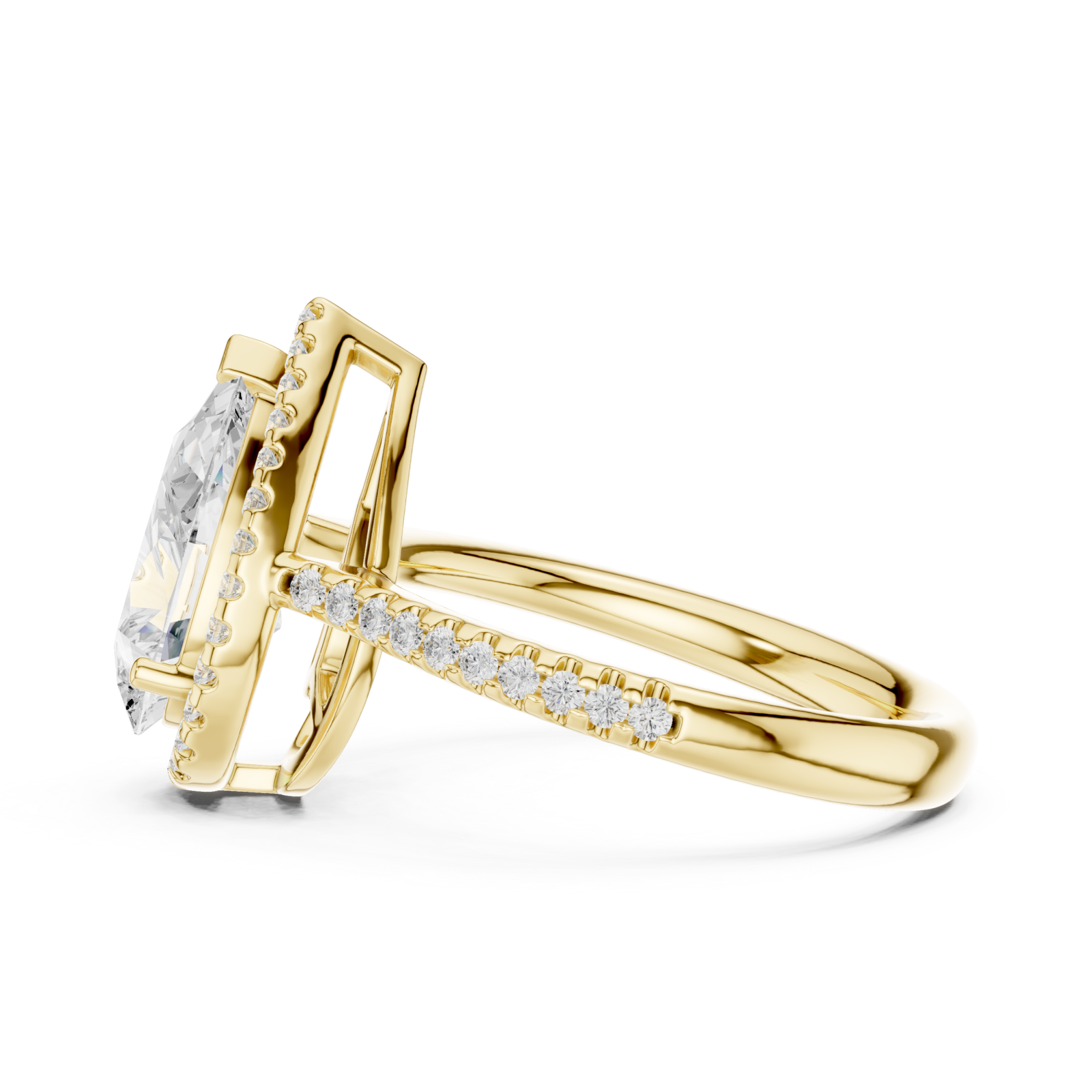  Gold Radiant Teardrop Halo Statement Ring Side View