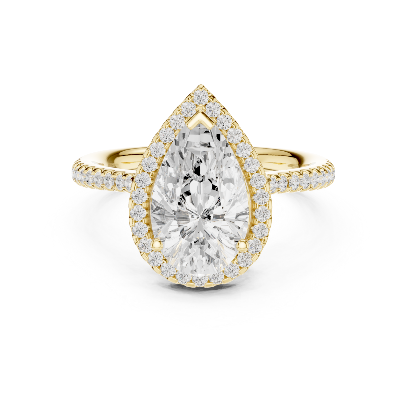  Gold Radiant Teardrop Halo Statement Ring Front View
