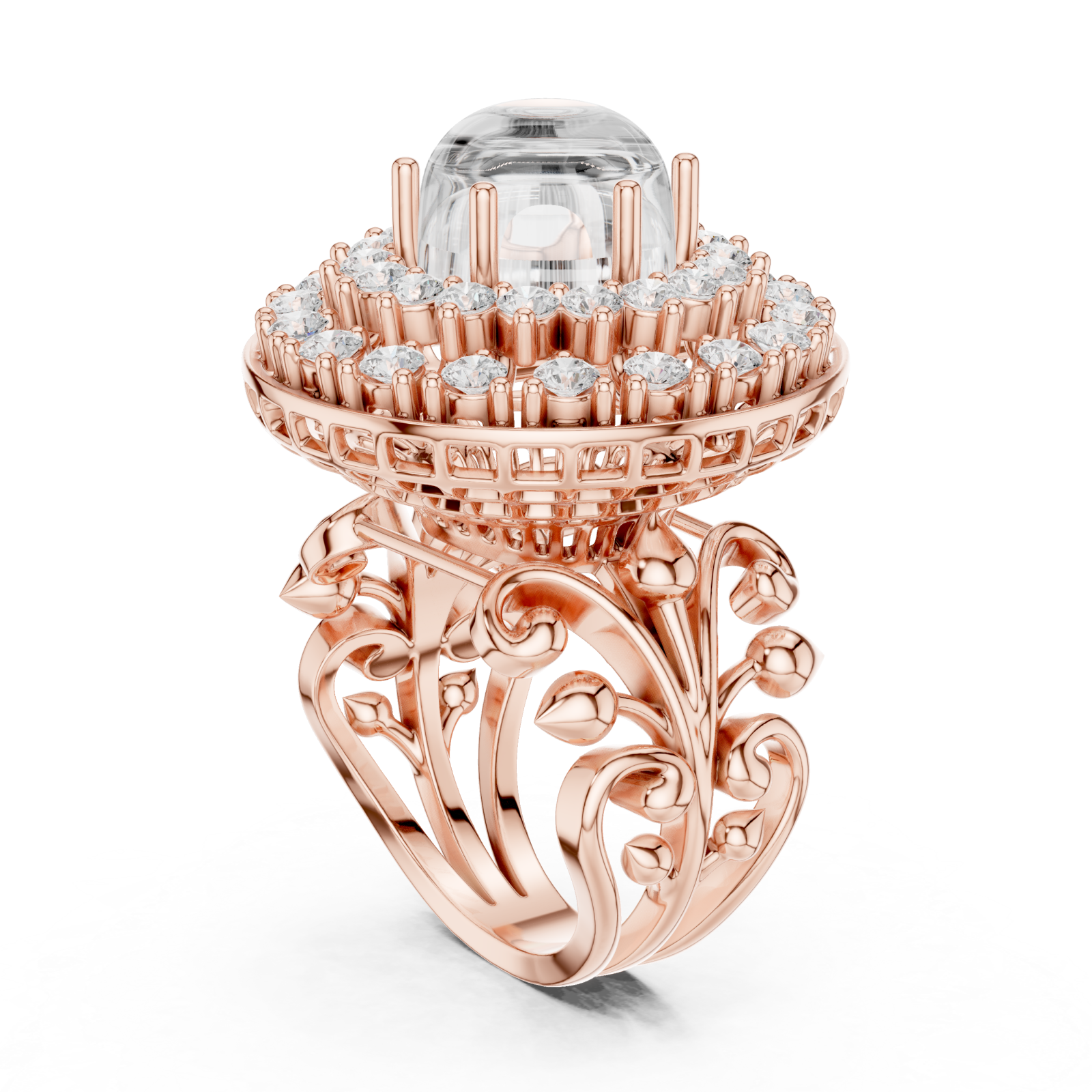  Rose Gold Regency Filigree Empress Couture Ring Left View