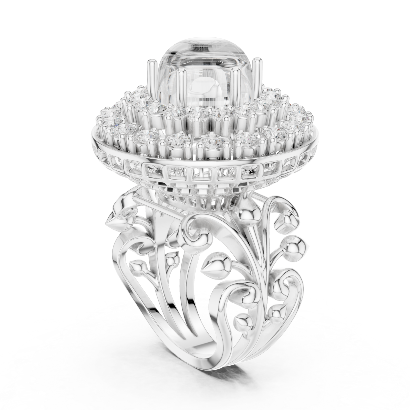  White Gold Regency Filigree Empress Couture Ring Left View