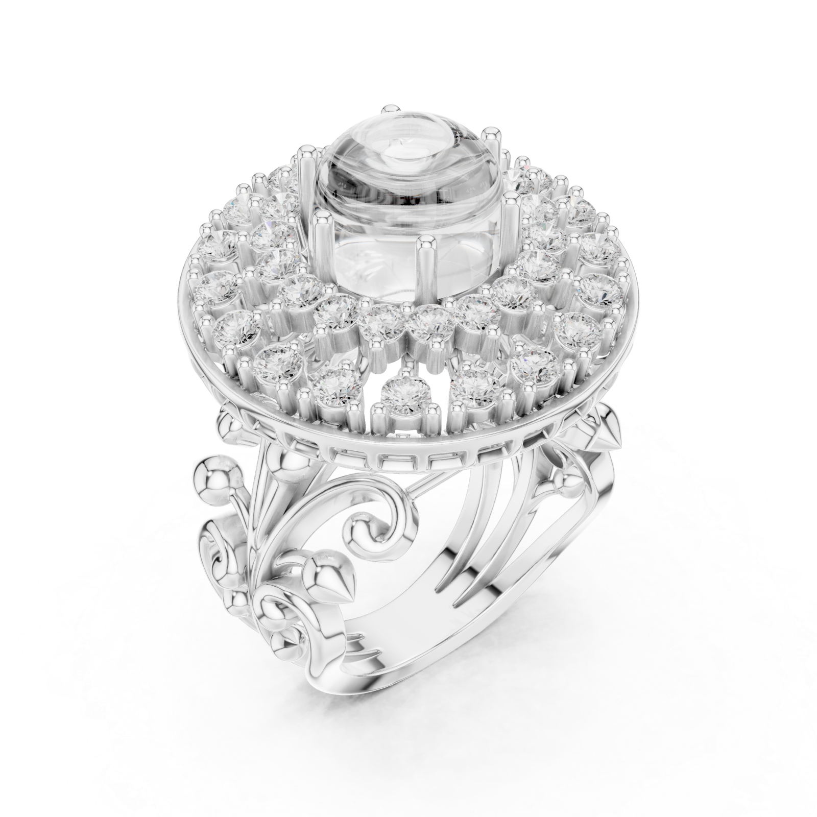  White Gold Regency Filigree Empress Couture Ring Right View