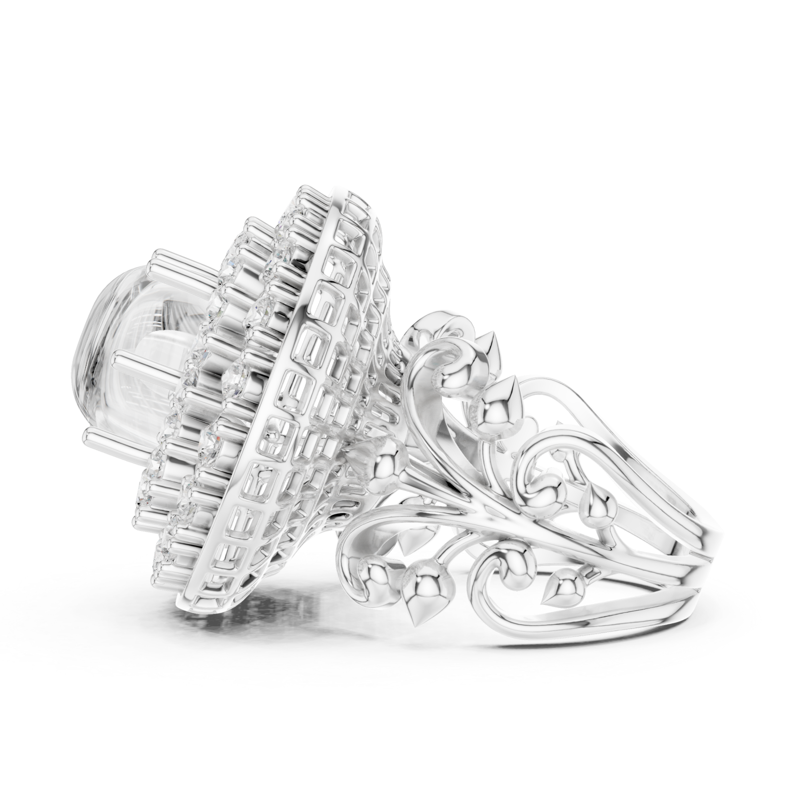  White Gold Regency Filigree Empress Couture Ring Side View