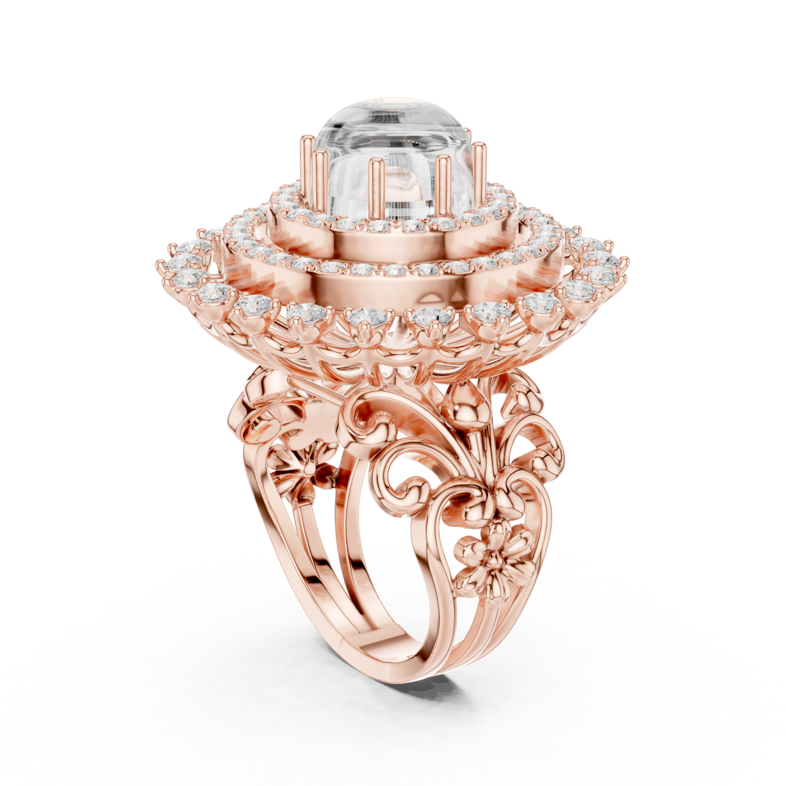  Rose Gold Radiant Celestia Halo Ring Left View