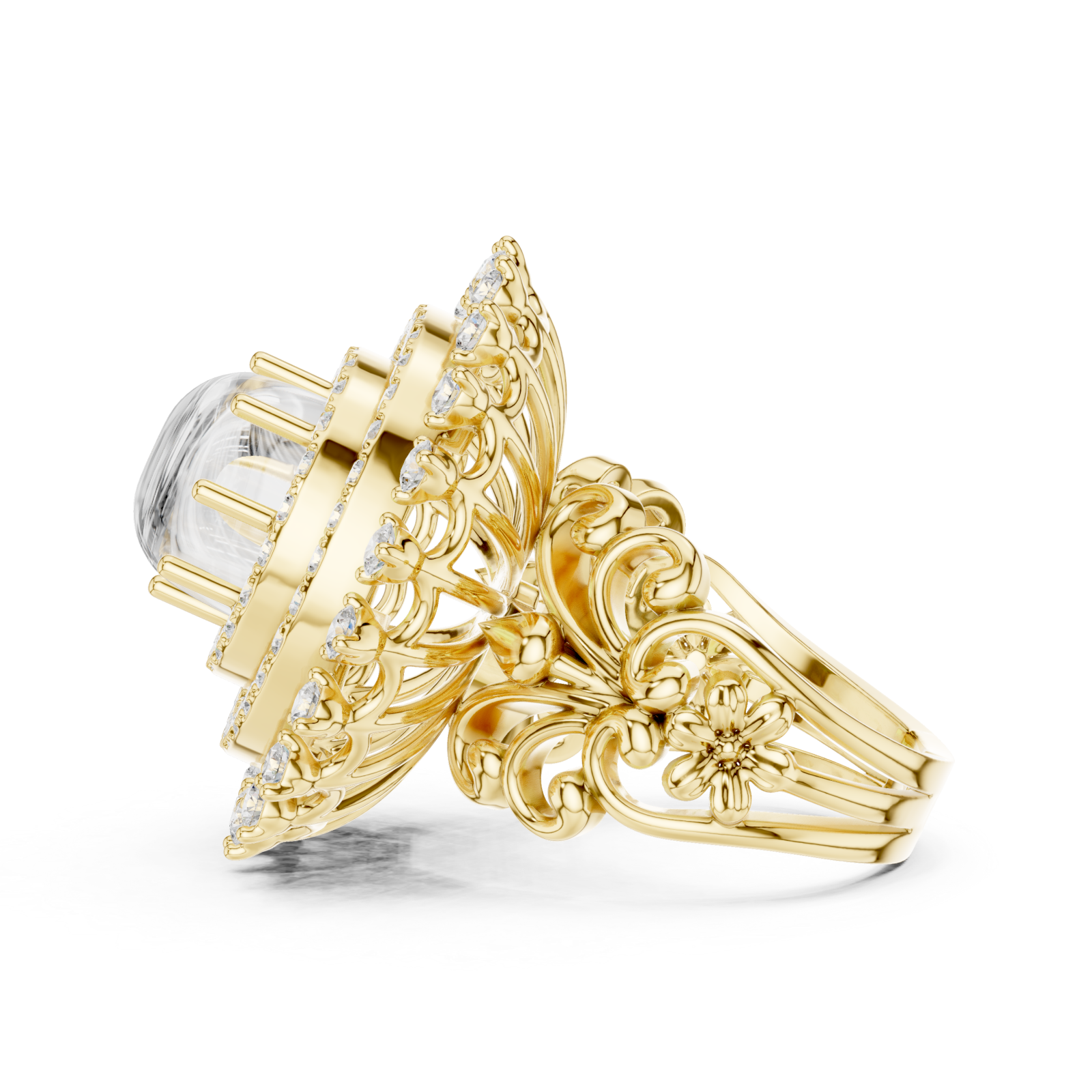  Gold Radiant Celestia Halo Ring Side View