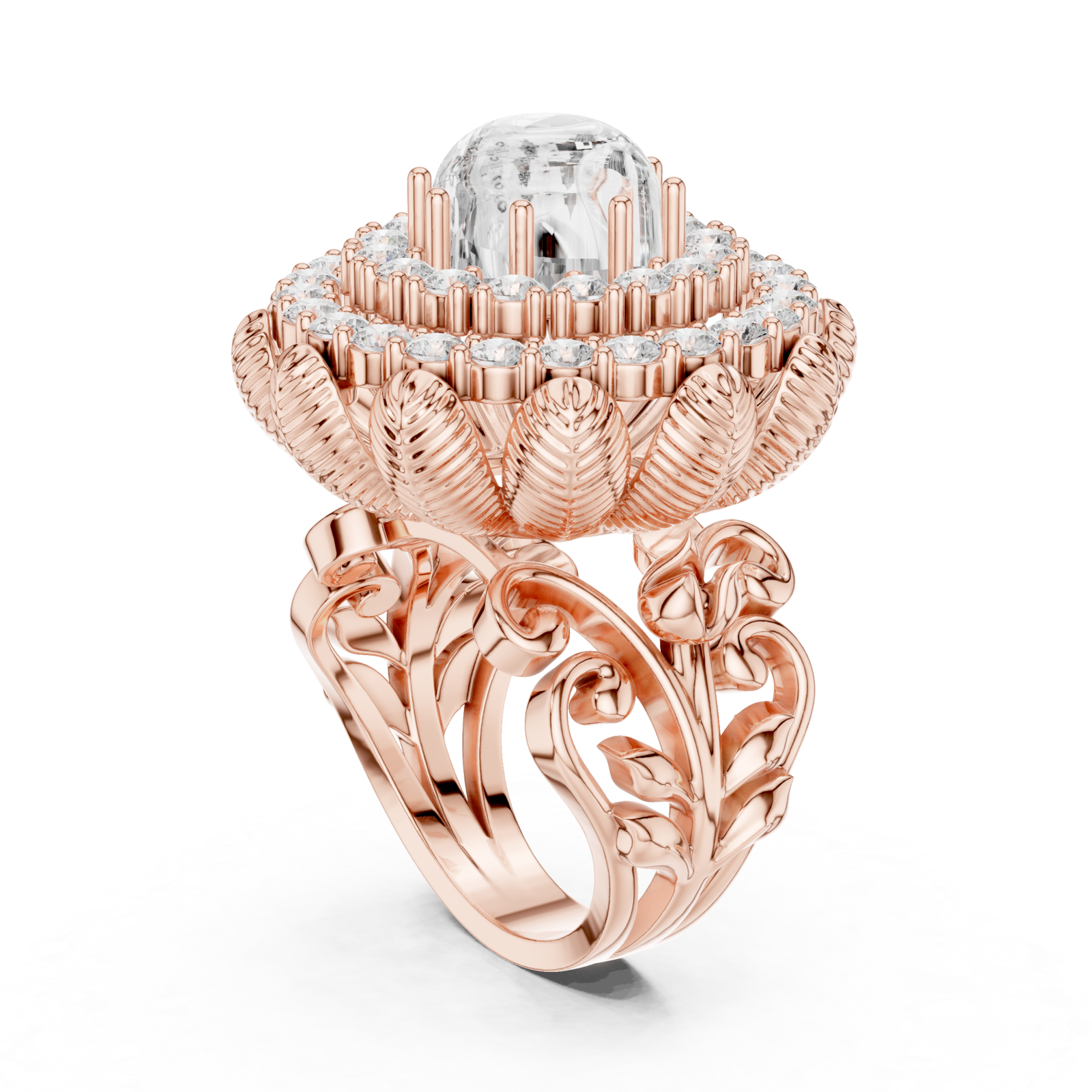  Rose Gold Royal Bloom Embrace Ring Left View