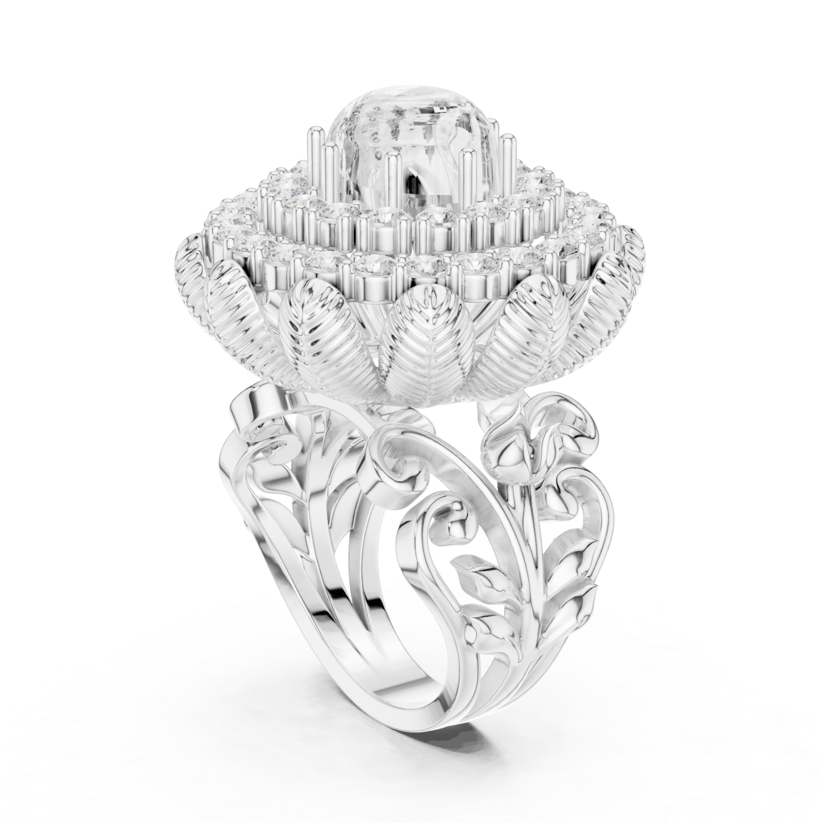  White Gold Royal Bloom Embrace Ring Left View