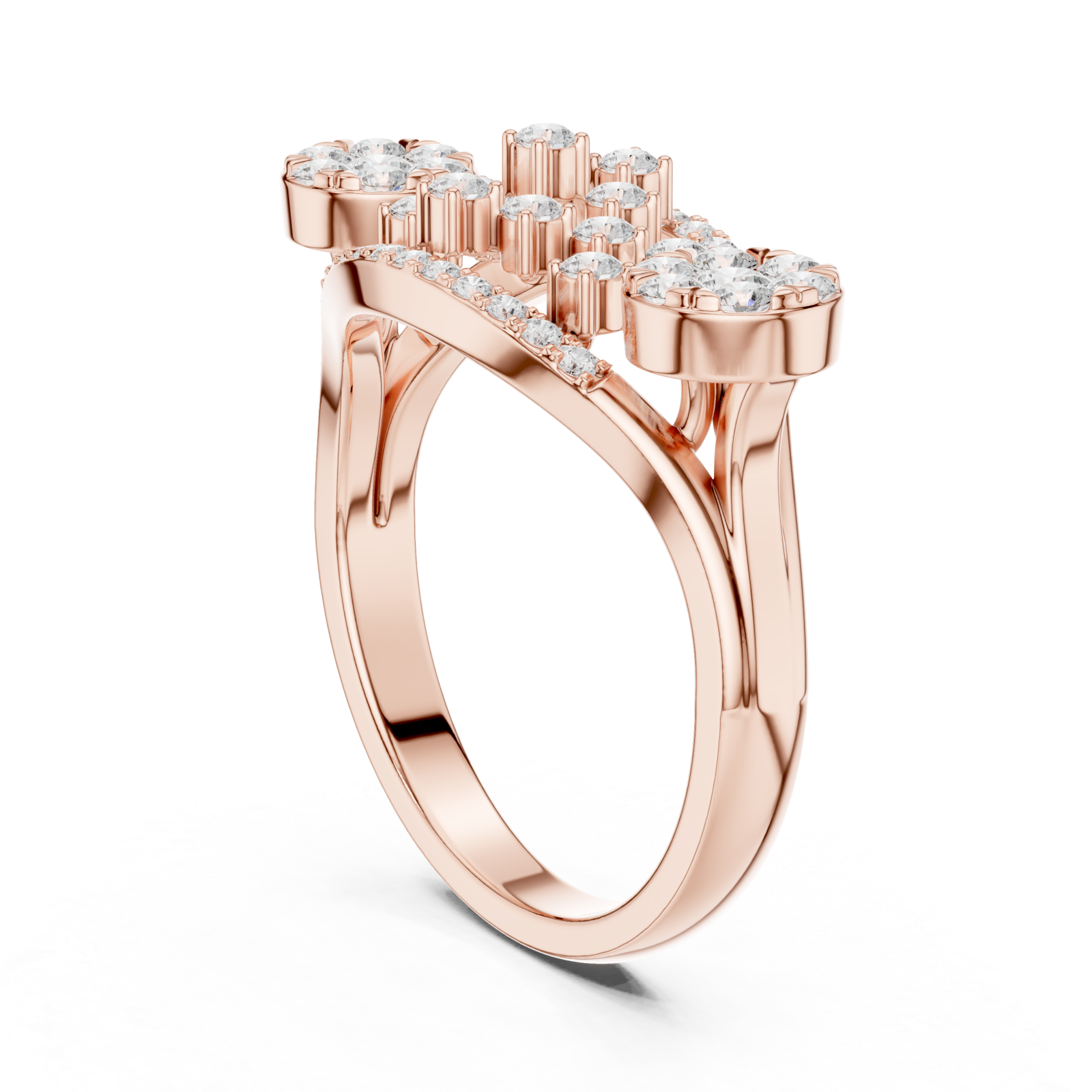  Rose Gold Lustrous Petal Mosaic Band Ring Left View