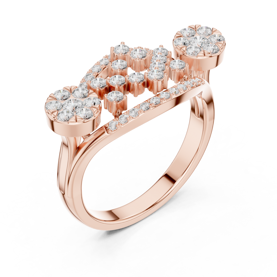  Rose Gold Lustrous Petal Mosaic Band Ring Right View