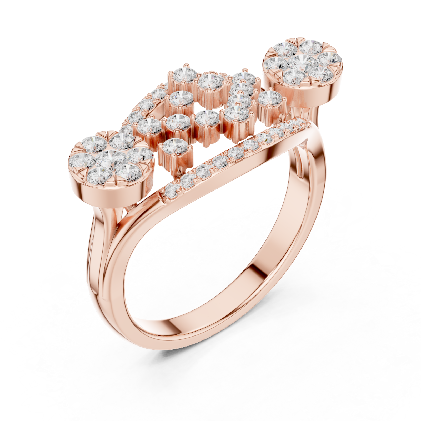  Rose Gold Lustrous Petal Mosaic Band Ring Right View