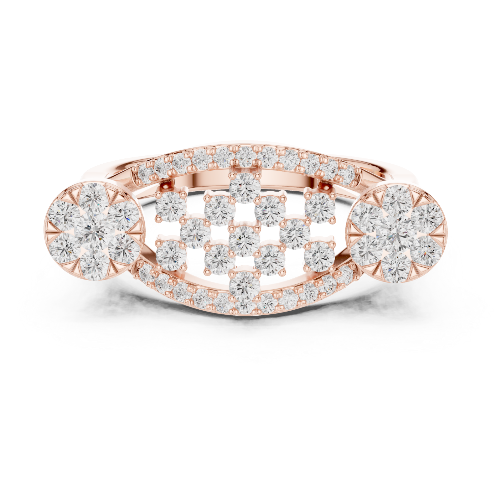  Rose Gold Lustrous Petal Mosaic Band Ring Front View