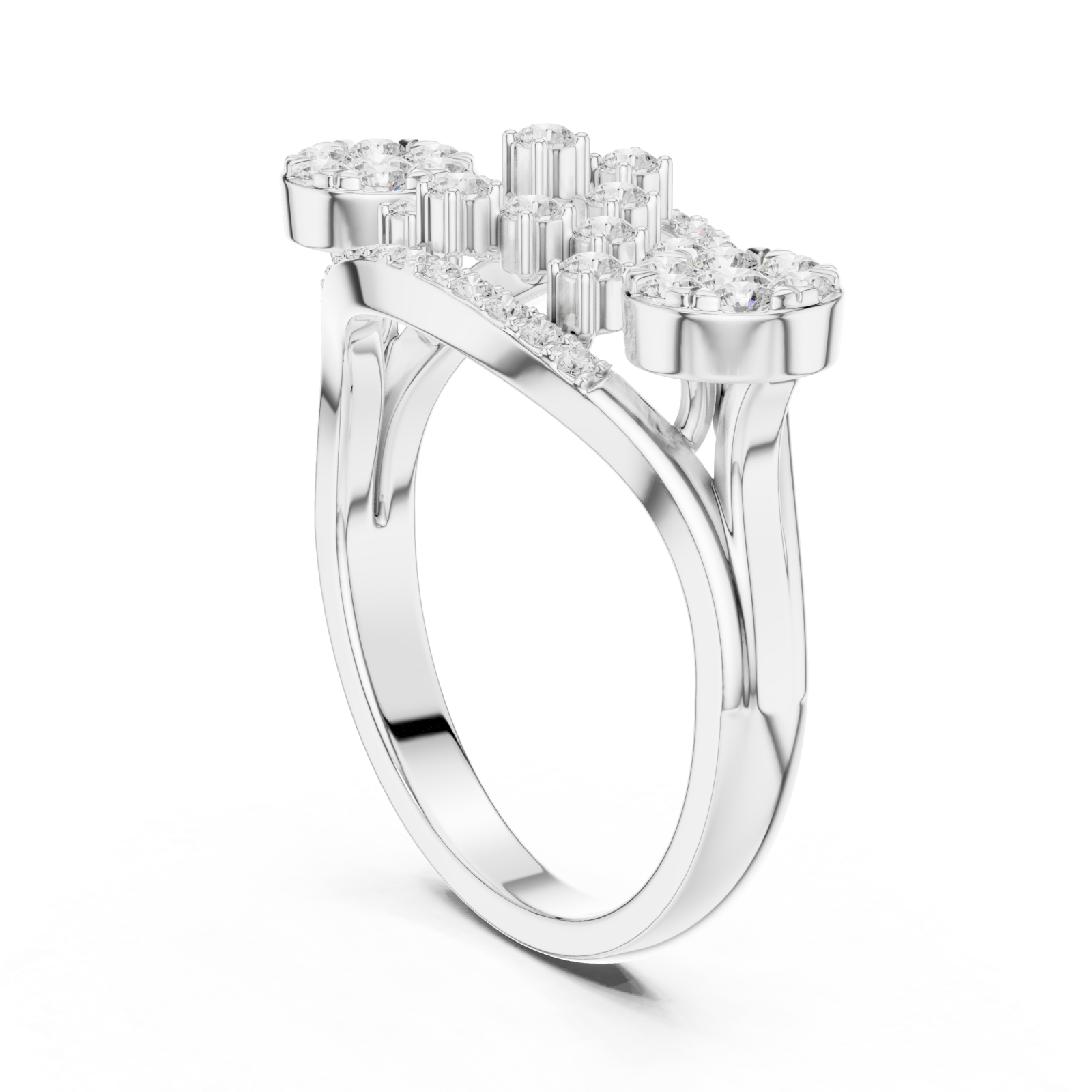  White Gold Lustrous Petal Mosaic Band Ring Left View