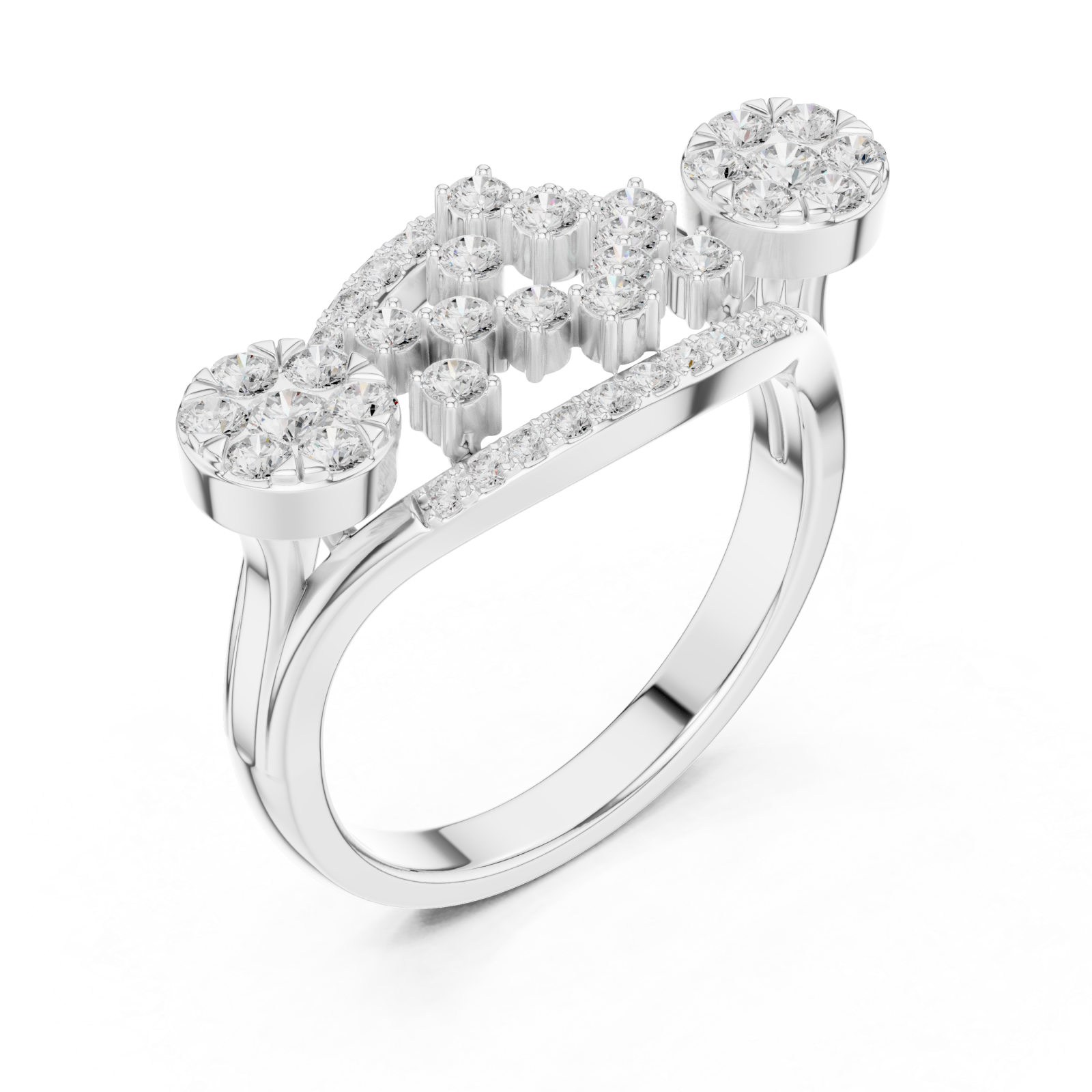  White Gold Lustrous Petal Mosaic Band Ring Right View