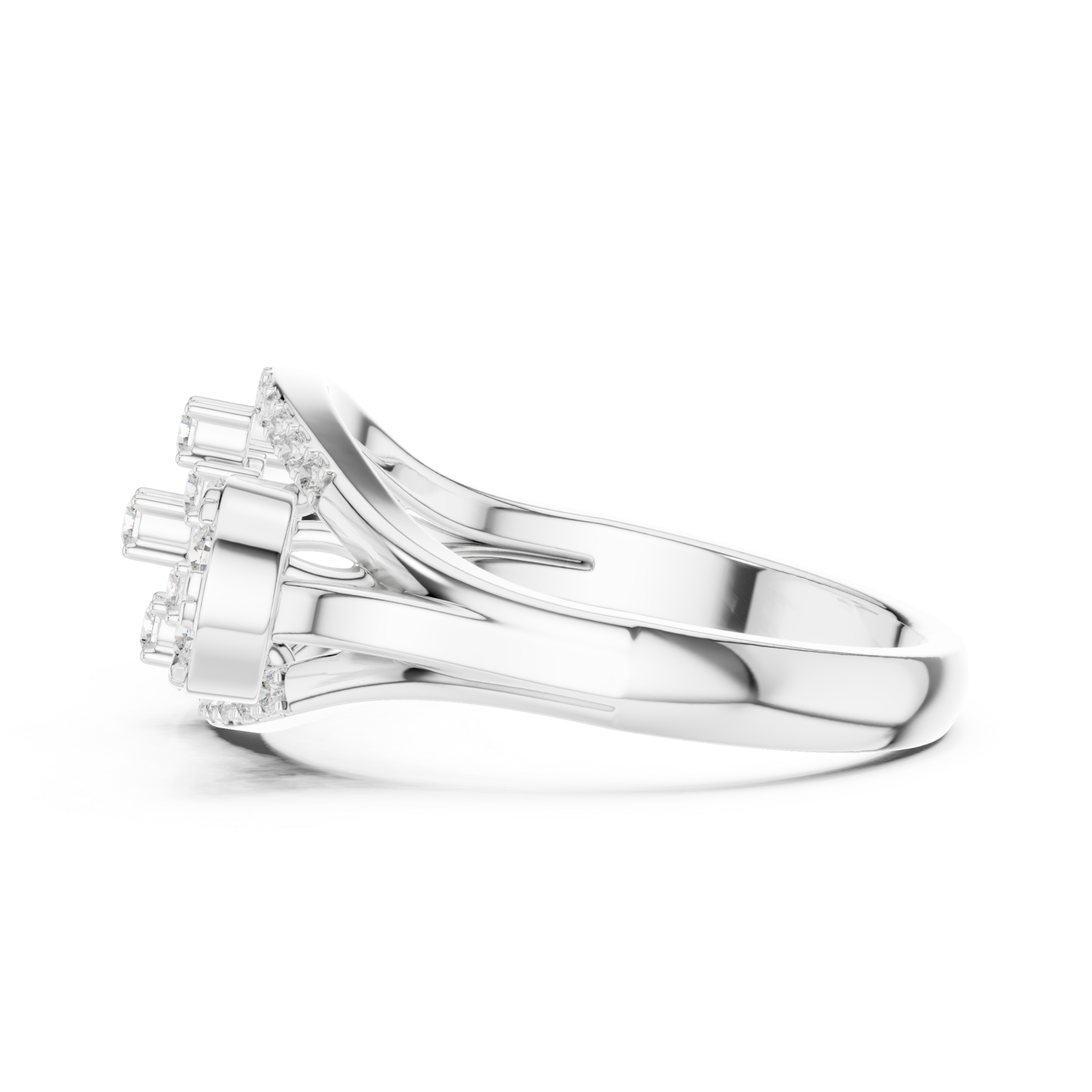  White Gold Lustrous Petal Mosaic Band Ring Side View