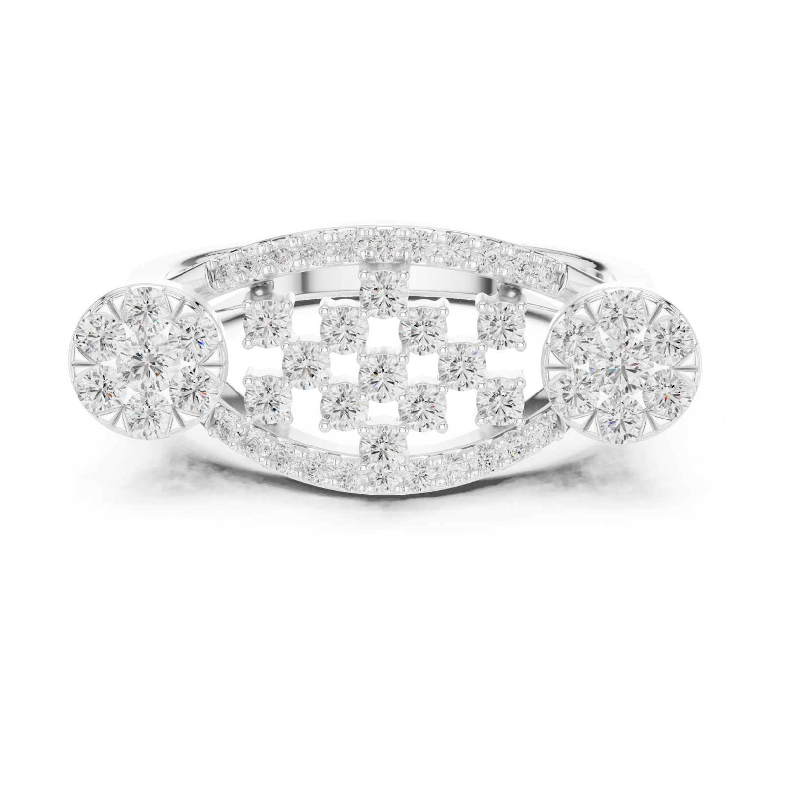  White Gold Lustrous Petal Mosaic Band Ring Front View