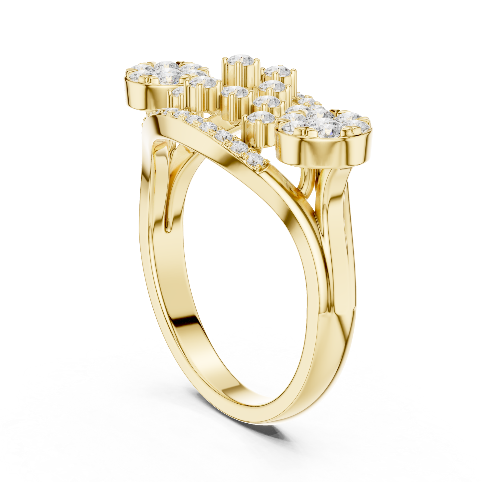  Gold Lustrous Petal Mosaic Band Ring Left View
