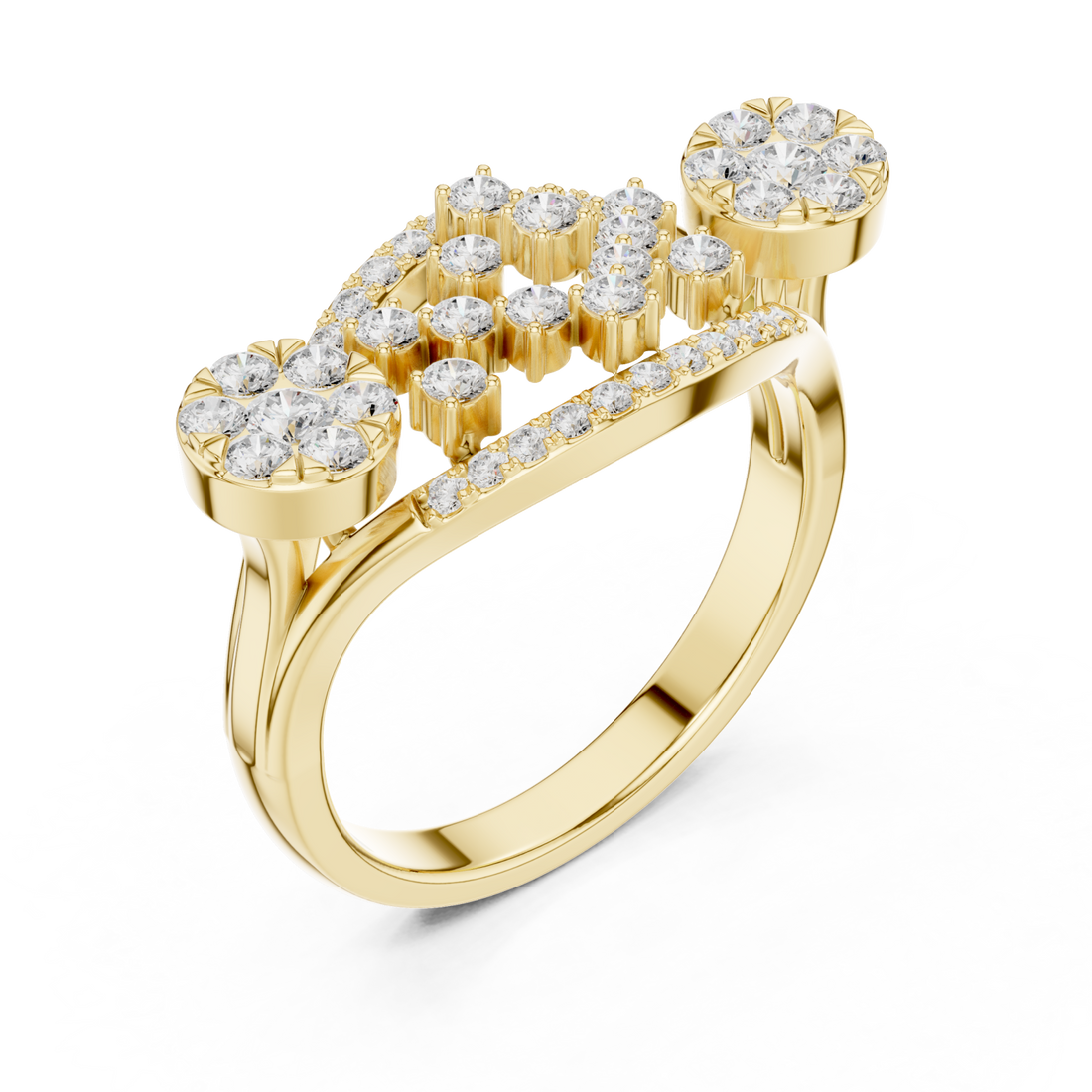 Gold Lustrous Petal Mosaic Band Ring Right View