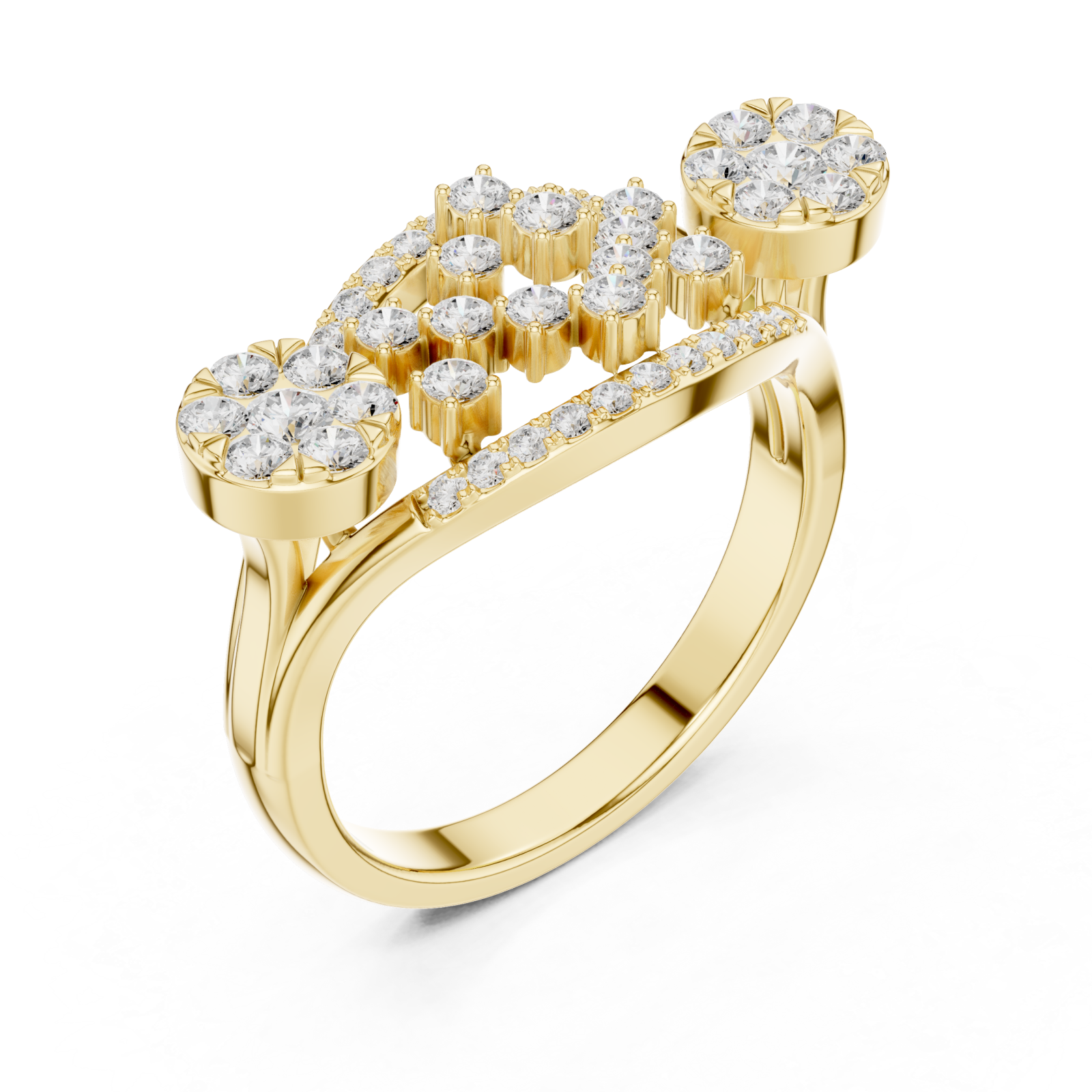Gold Lustrous Petal Mosaic Band Ring Right View