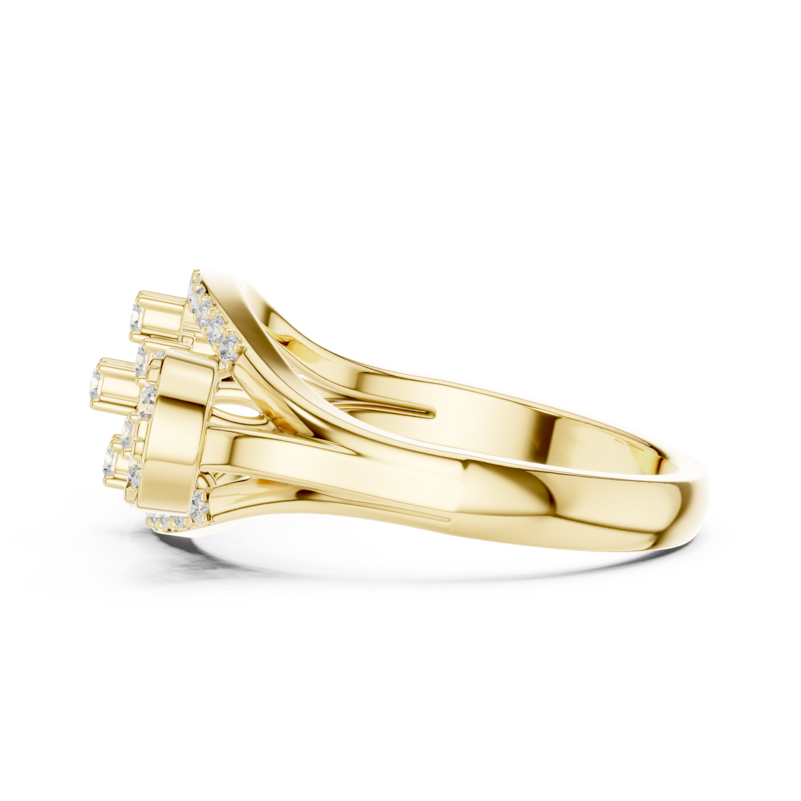  Gold Lustrous Petal Mosaic Band Ring Side View