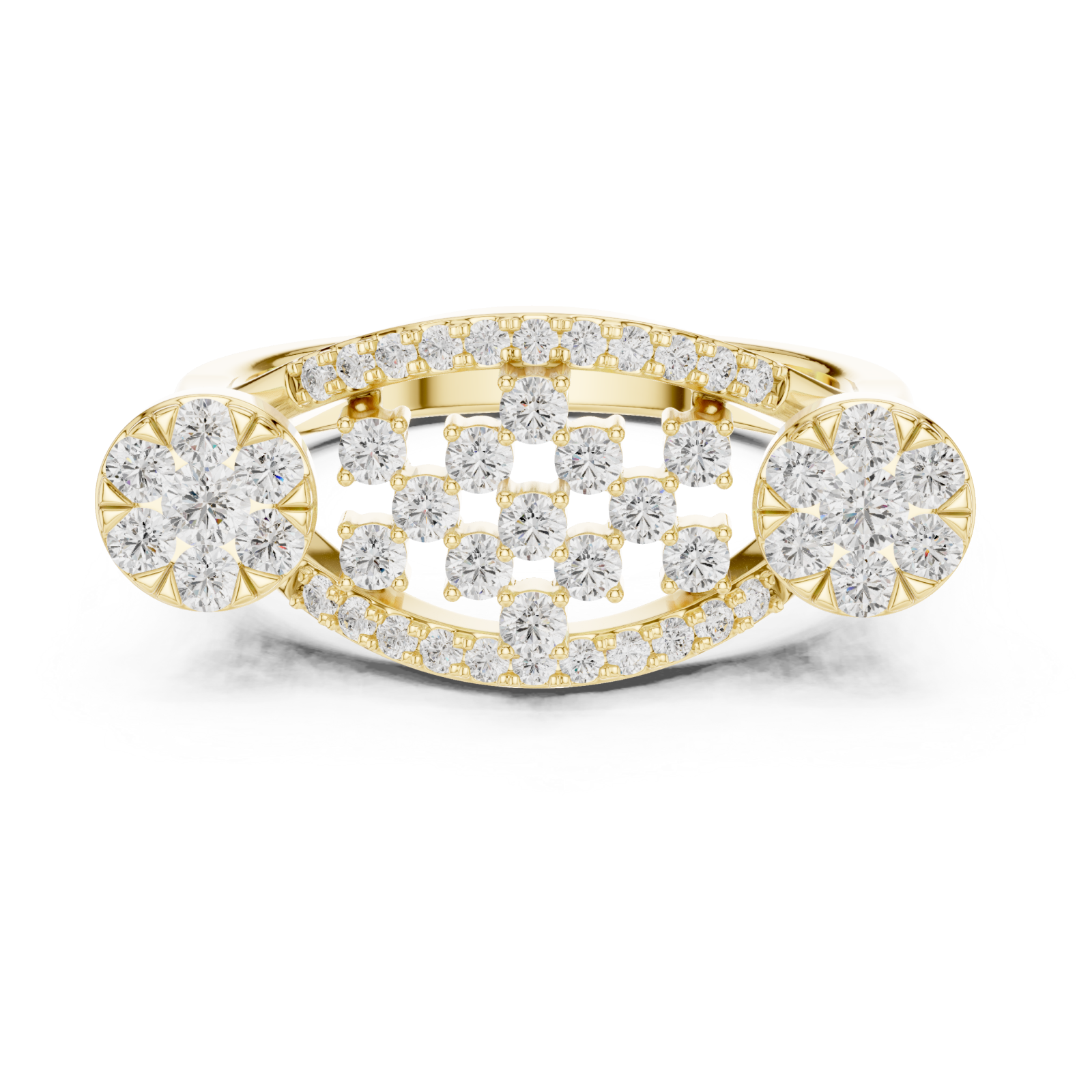  Gold Lustrous Petal Mosaic Band Ring Front View
