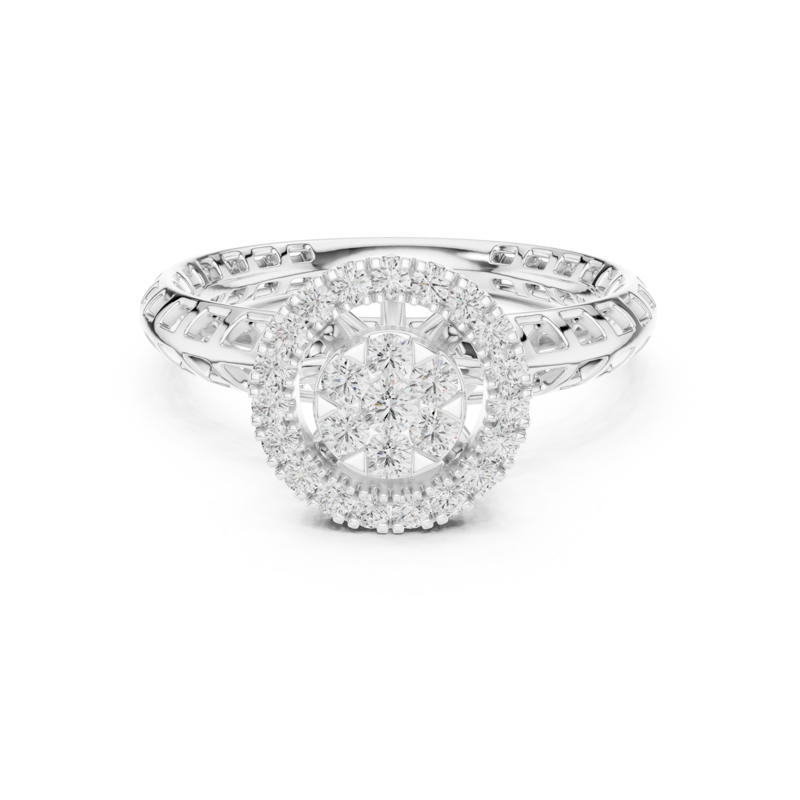  White Gold Luminous Halo Blossom Ring Front View
