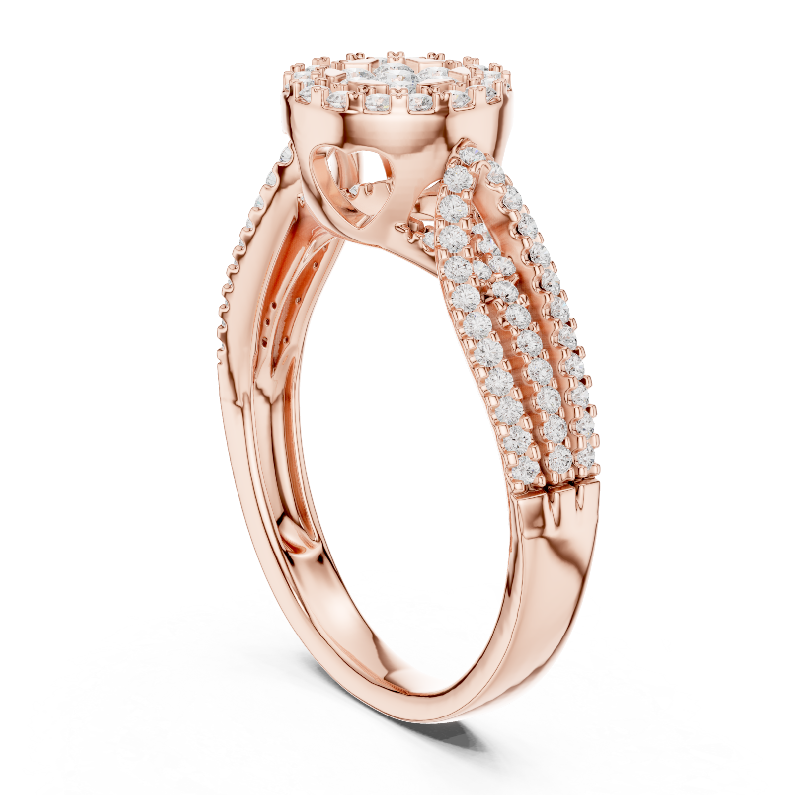  Rose Gold Enchanting Blossom Halo Ring Left View