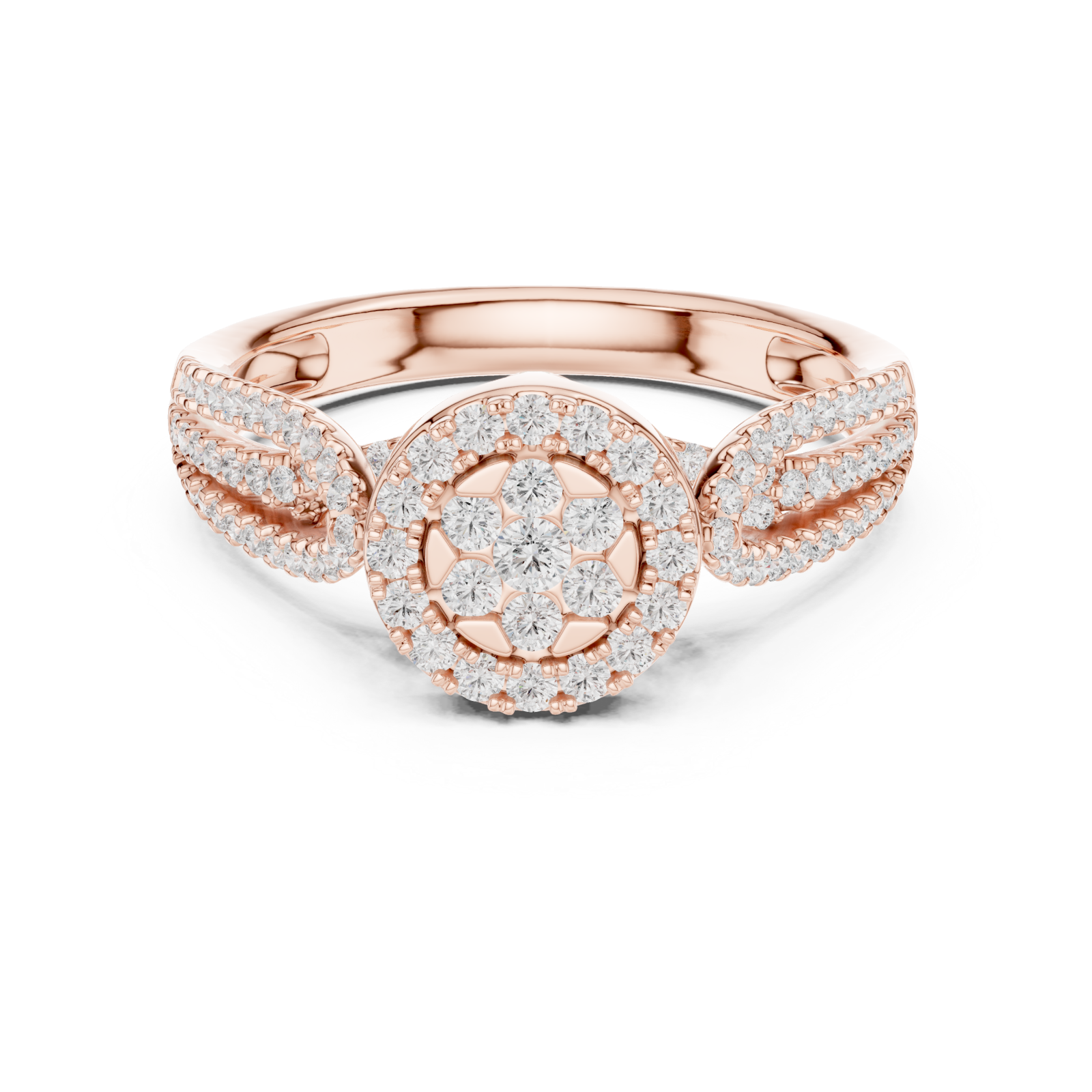  Rose Gold Enchanting Blossom Halo Ring Front View