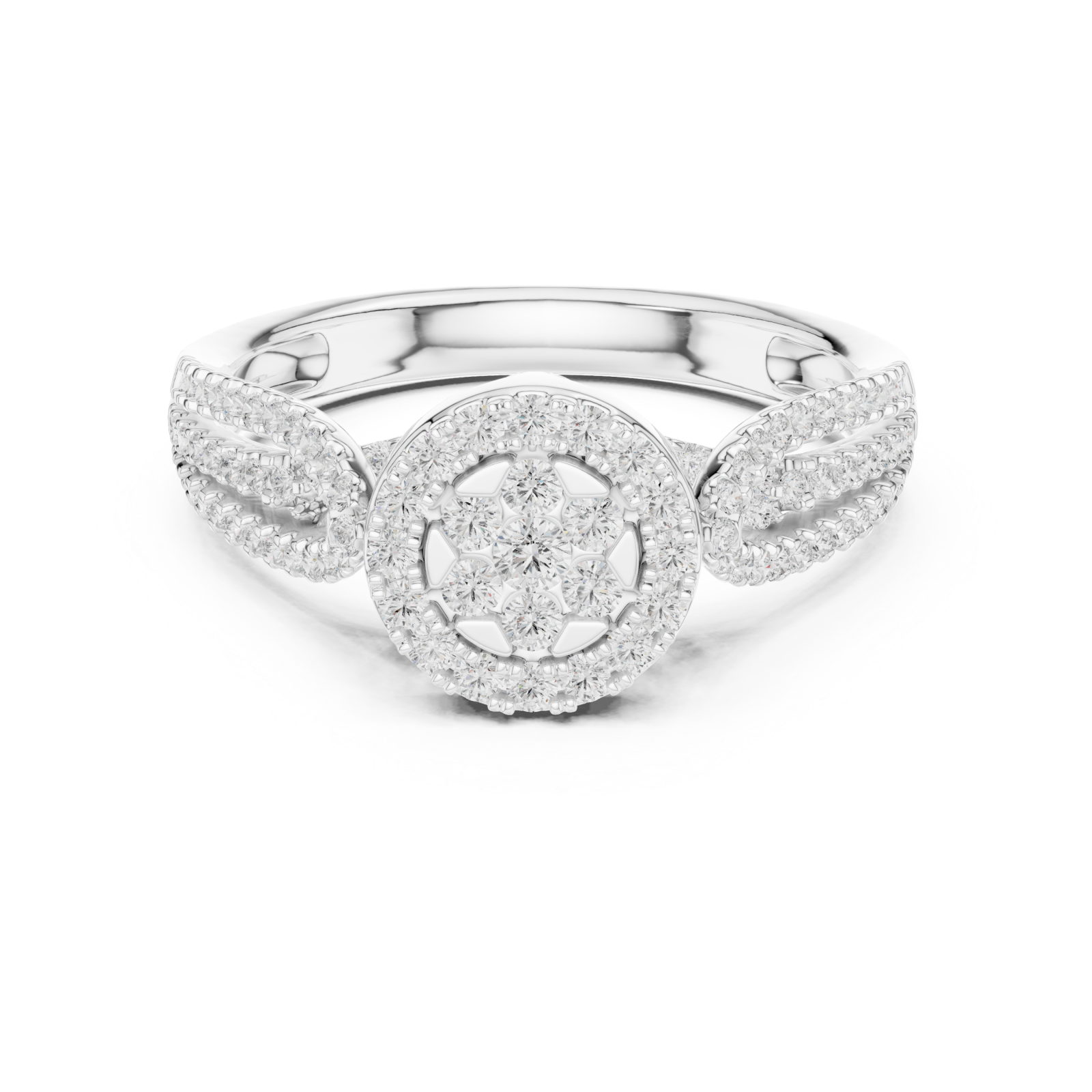  White Gold Enchanting Blossom Halo Ring Front View
