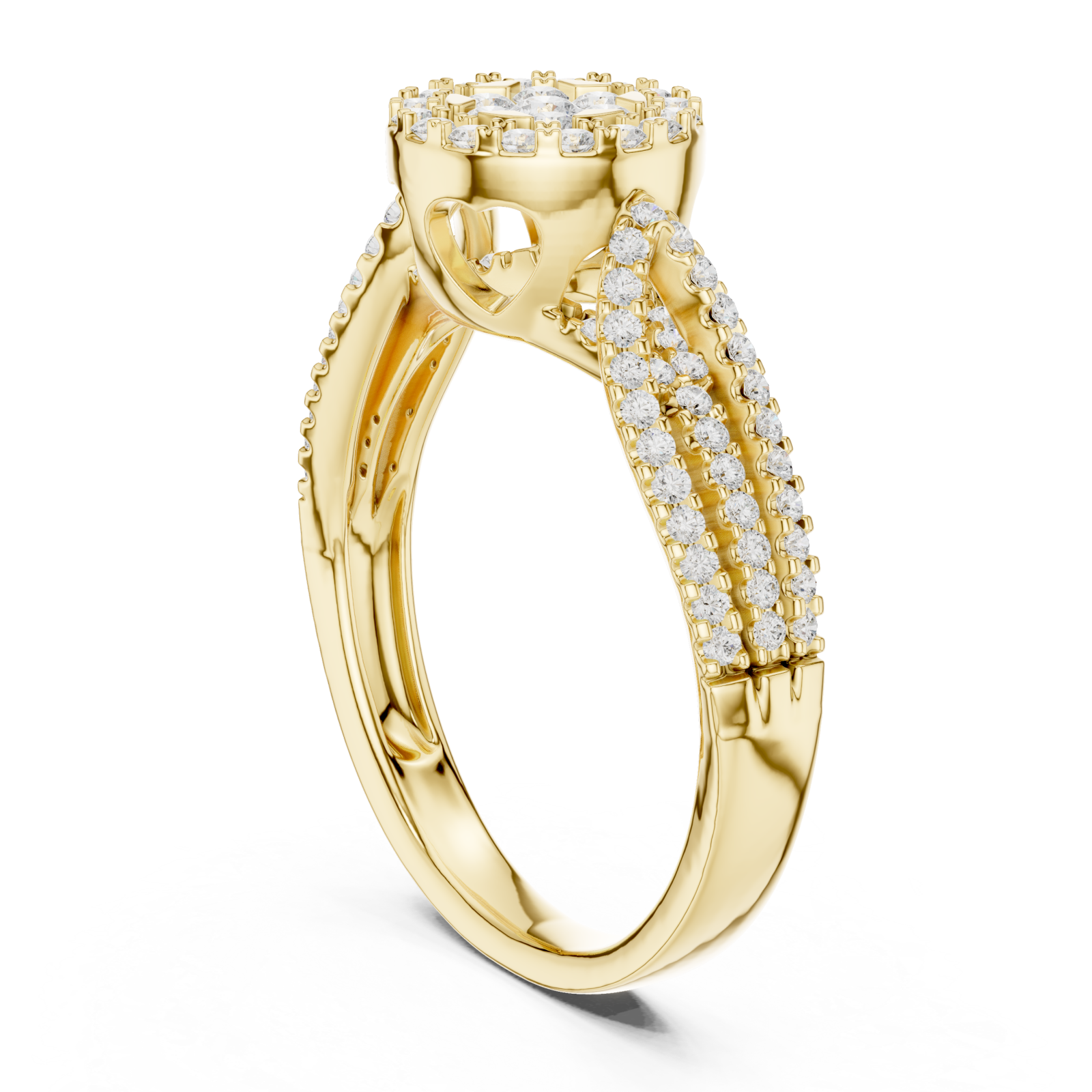  Gold Enchanting Blossom Halo Ring Left View