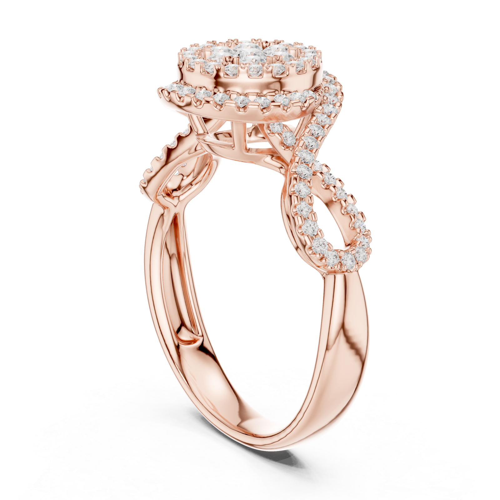  Rose Gold Whispering Blossom Halo Ring Left View