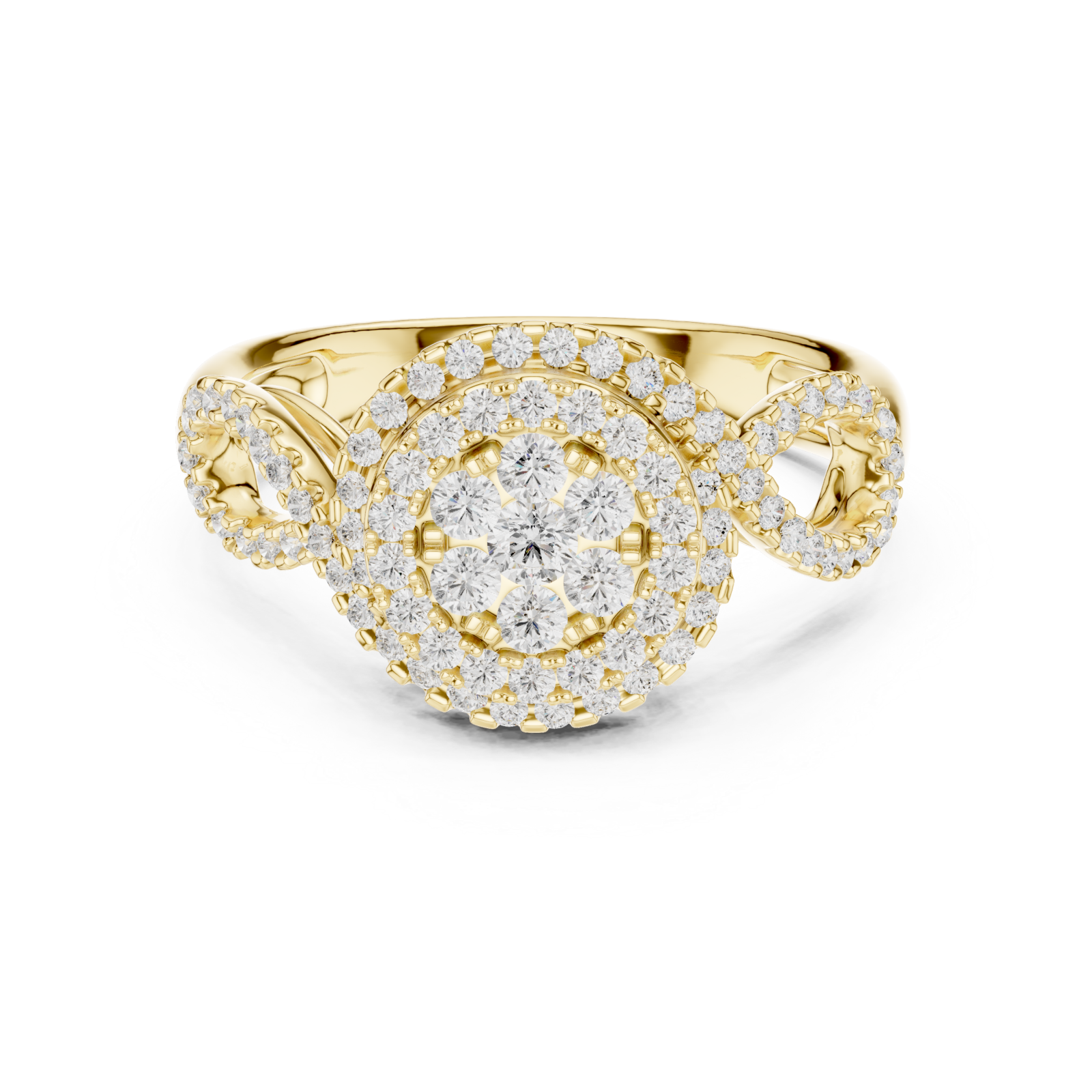  Gold Whispering Blossom Halo Ring Front View