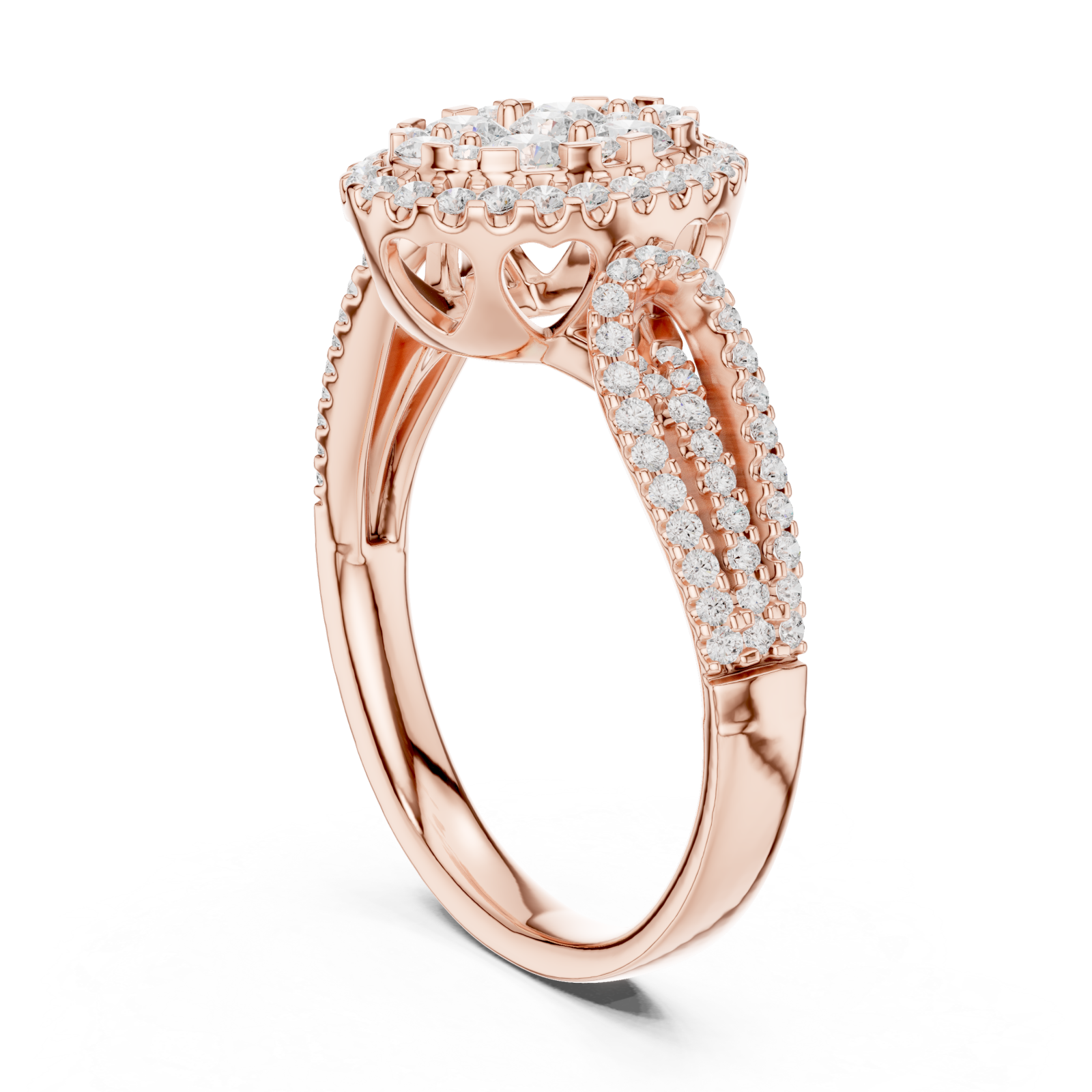  Rose Gold Regal Blossom Halo Ring Left View