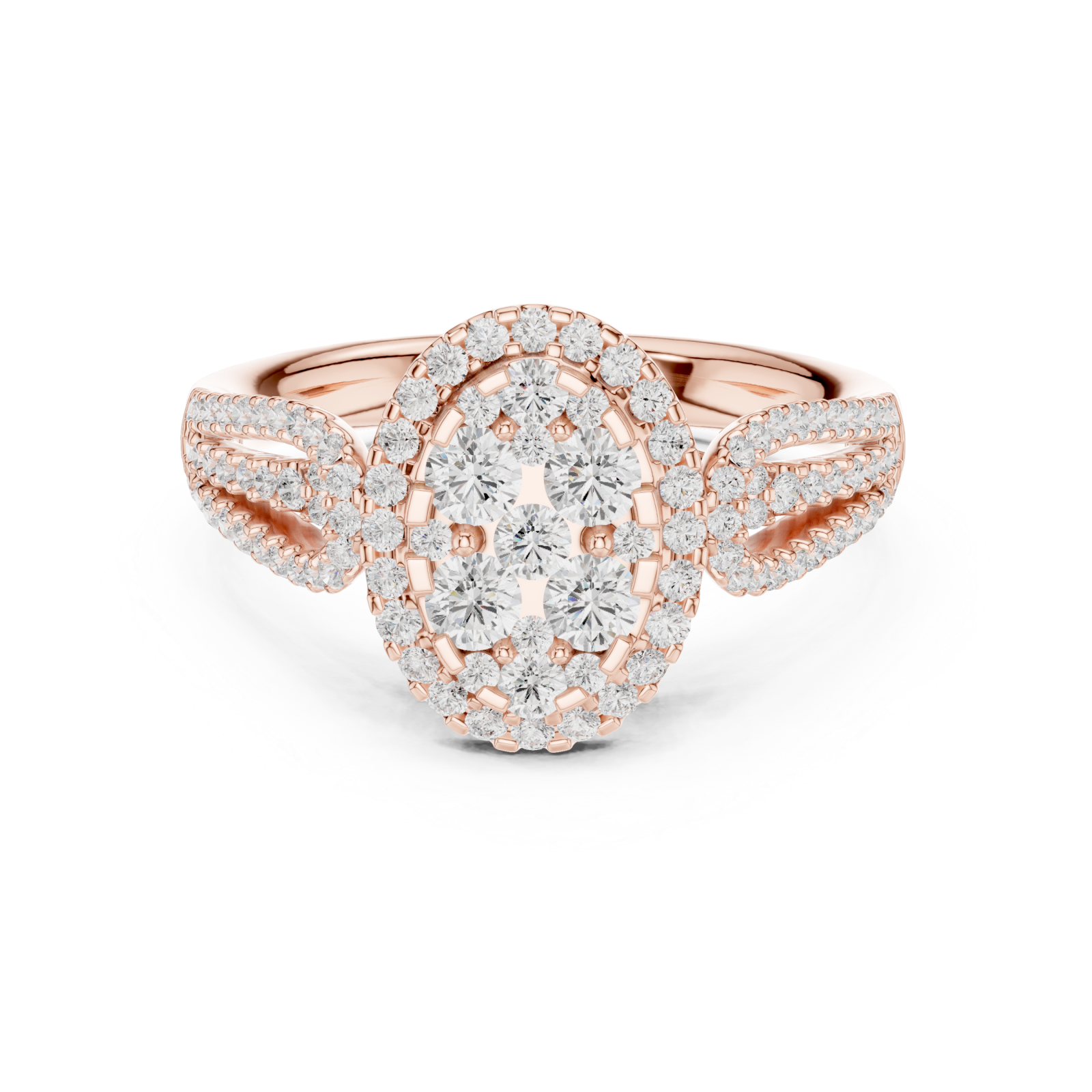  Rose Gold Regal Blossom Halo Ring Front View