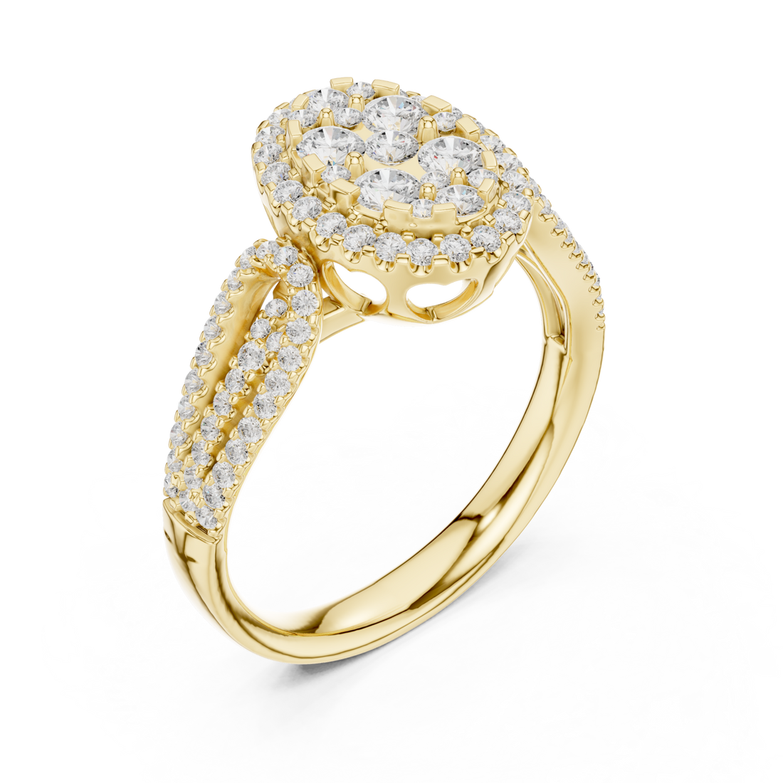 Gold Regal Blossom Halo Ring Right View