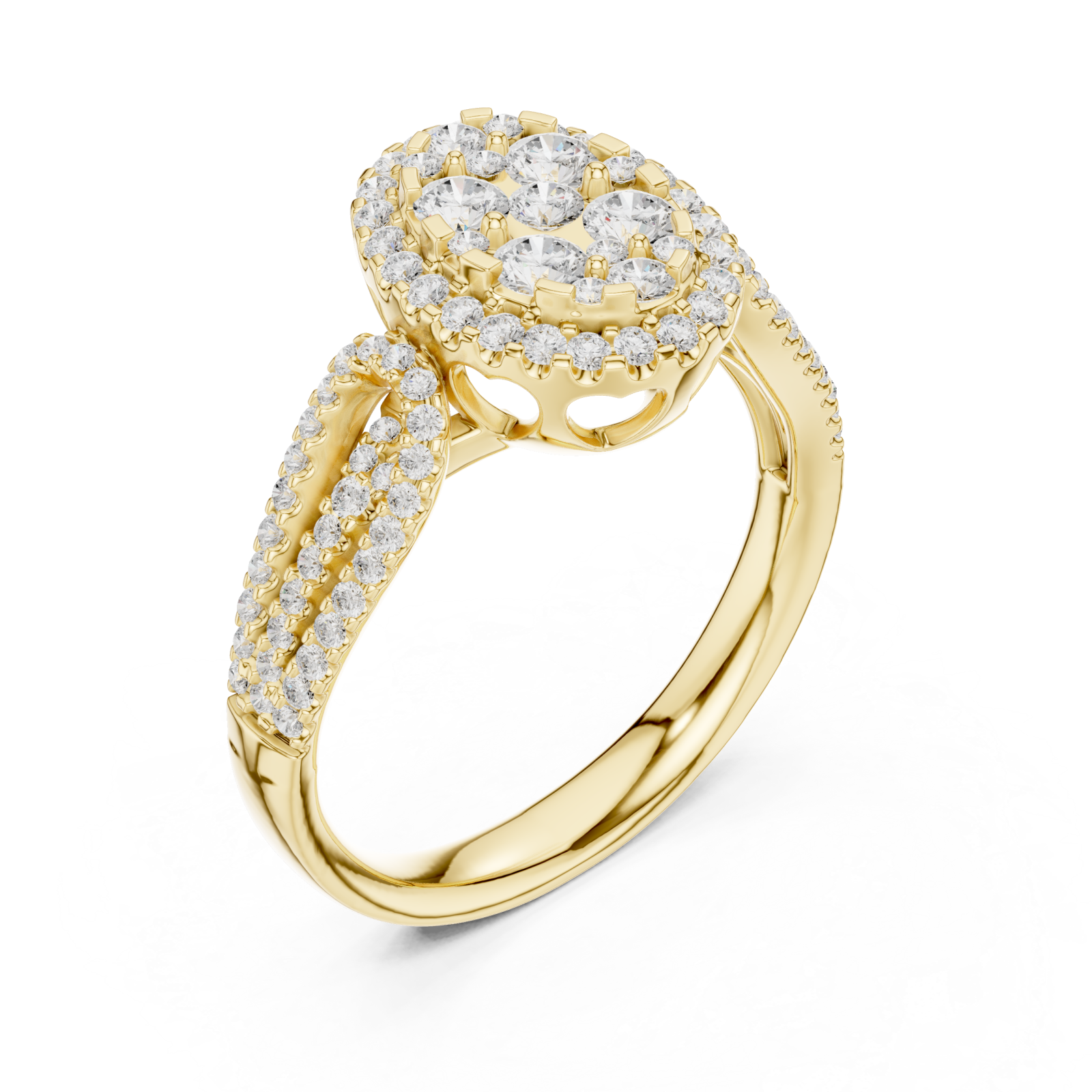 Gold Regal Blossom Halo Ring Right View