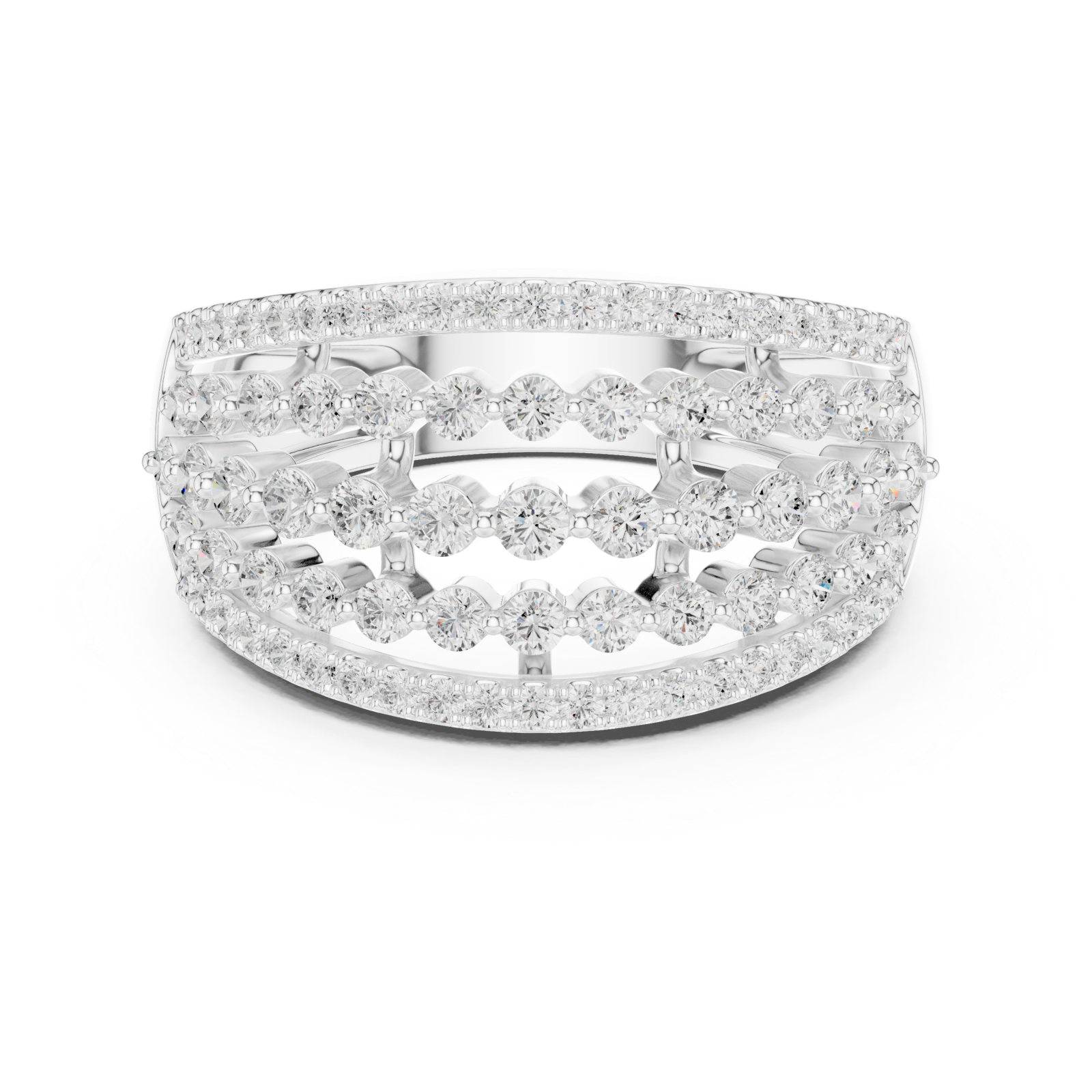  White Gold Celestial Cascade Wave Ring Front View