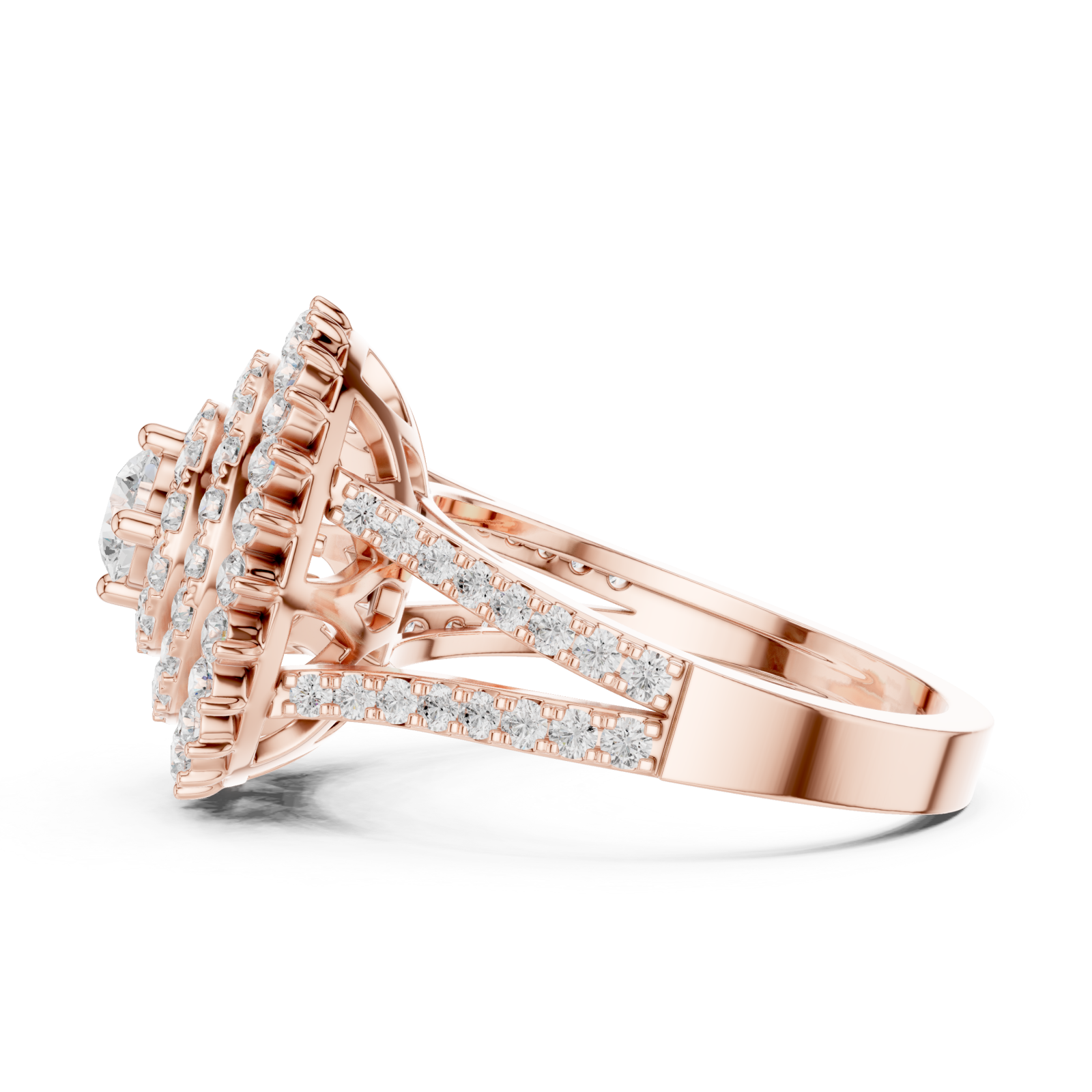  Rose Gold Celestial Halo Double Row Ring Side View